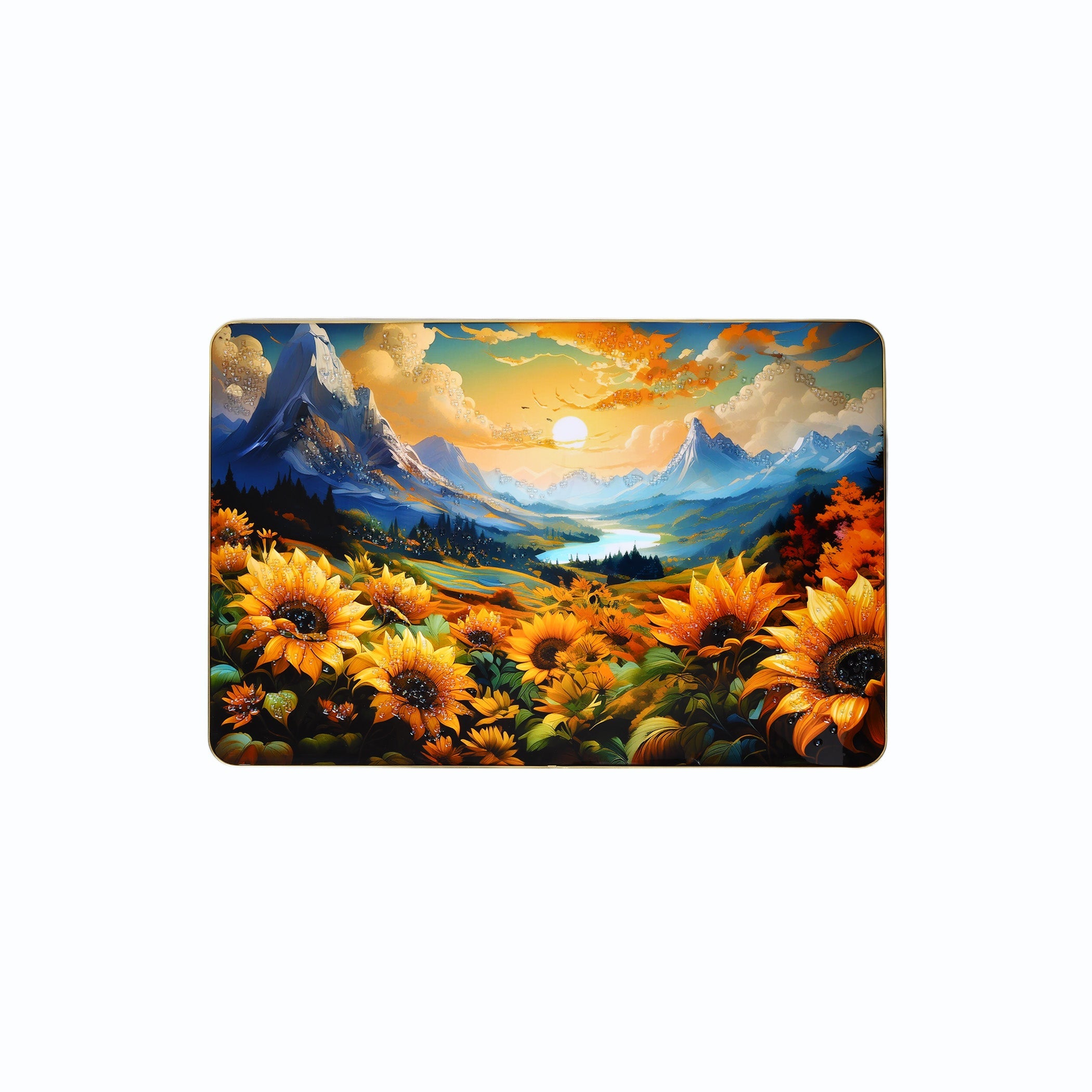 Sunflower Meadow and Mountain Design Resin Wall Painting - Natriel