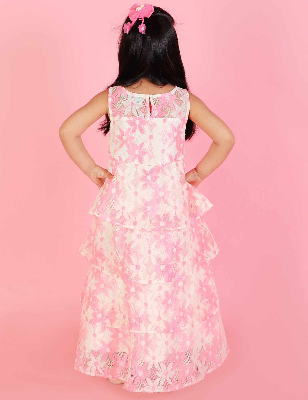 Girl's Stylish Layered Gown-Pink - Lil Peacock
