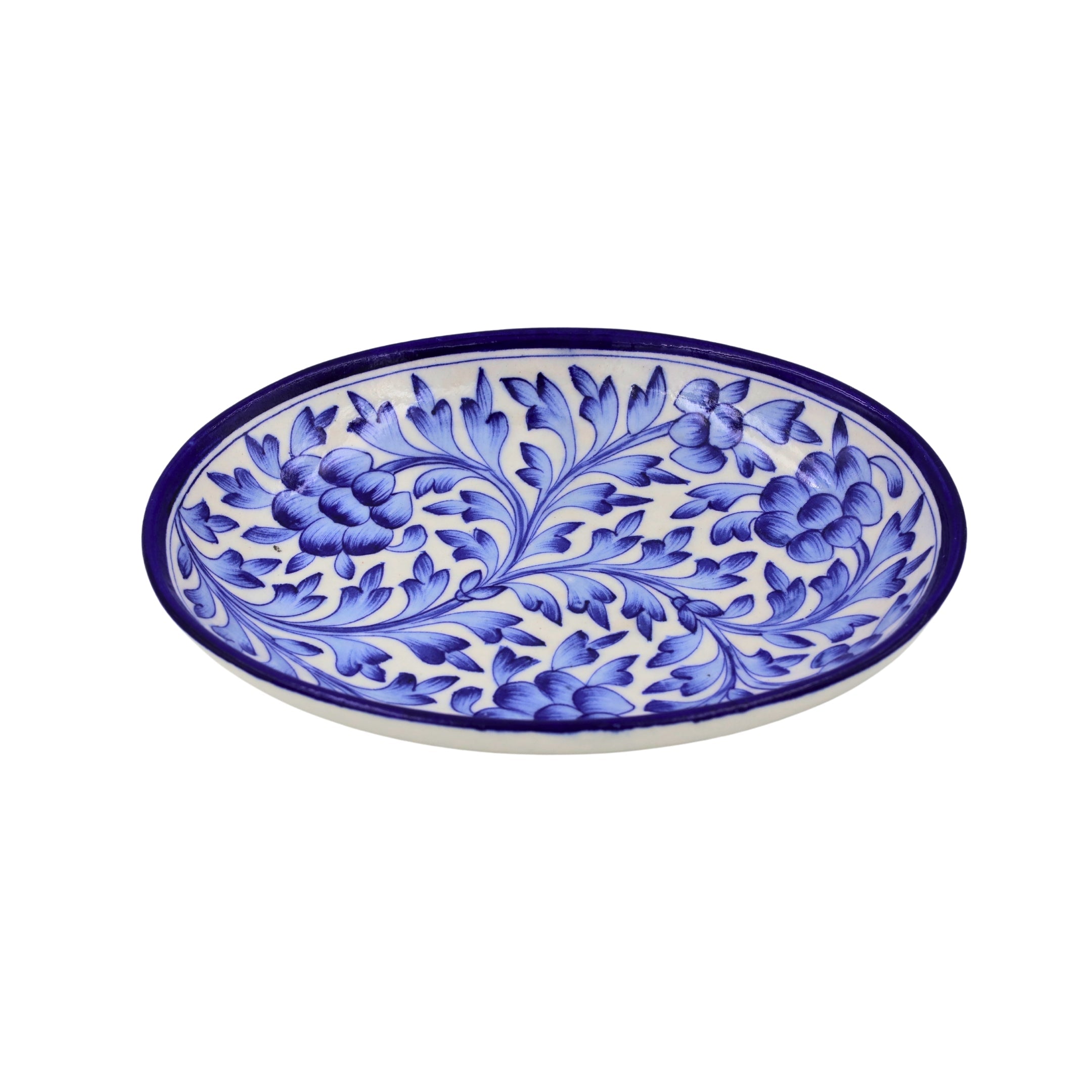 Blue Pottery Oval Plate - Blue - Natriel