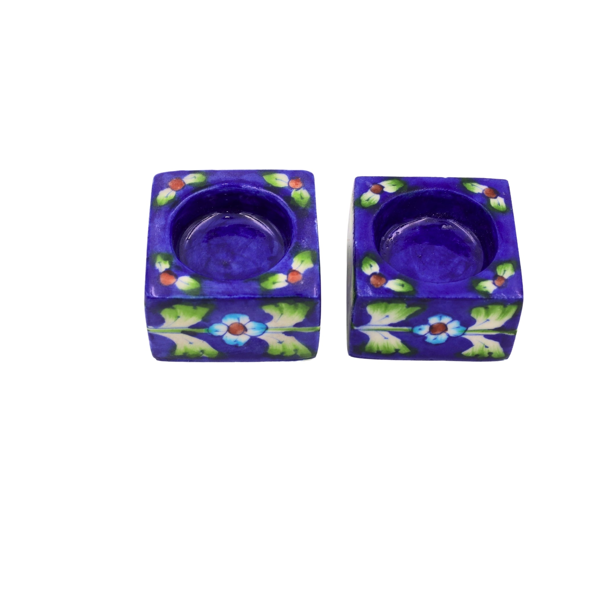 Set of 2 Blue Pottery Royal Blue Color T-Light Candles - Natriel