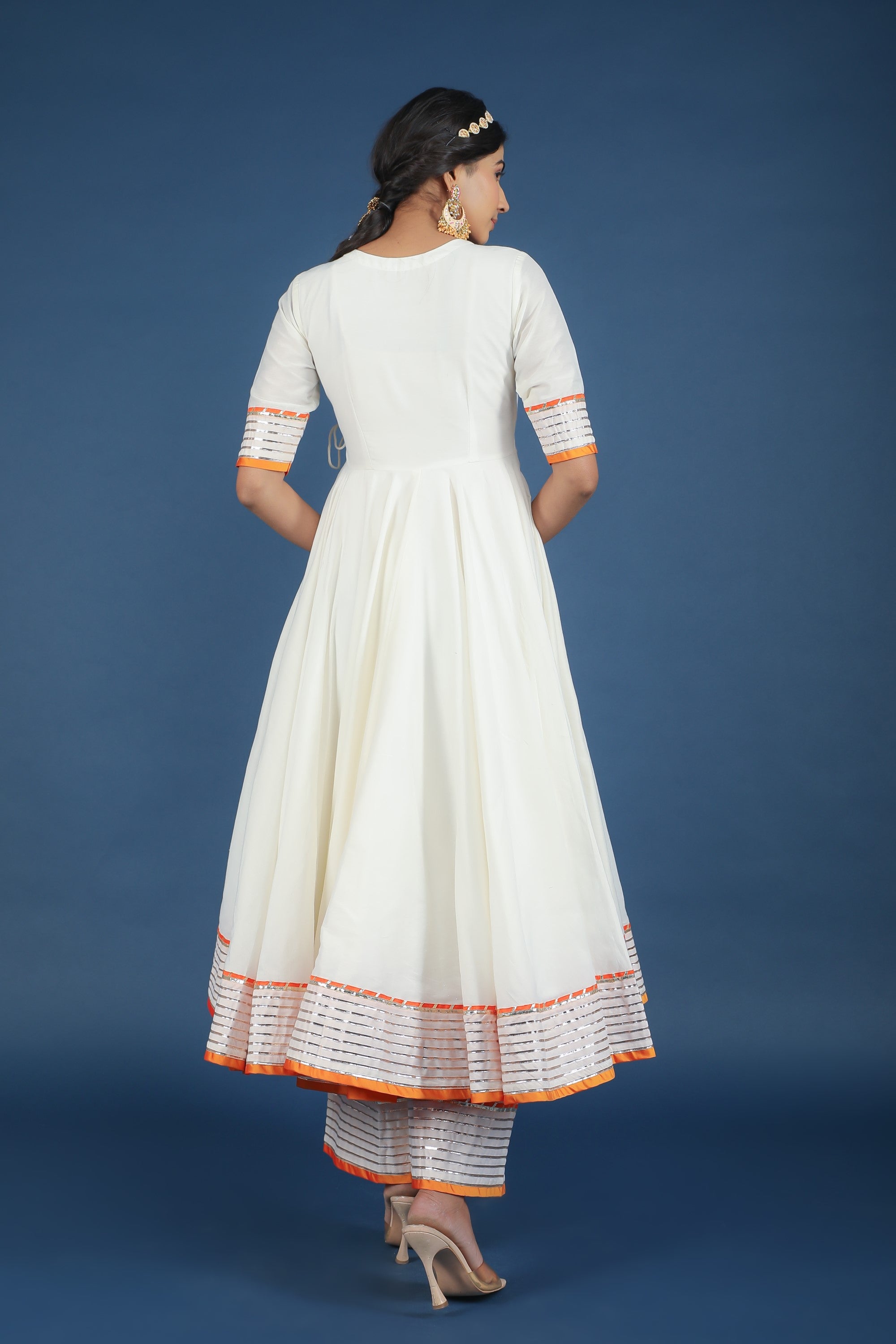Women's Noor Cotton Silk Off White Angrakha Set - Pomcha Jaipur