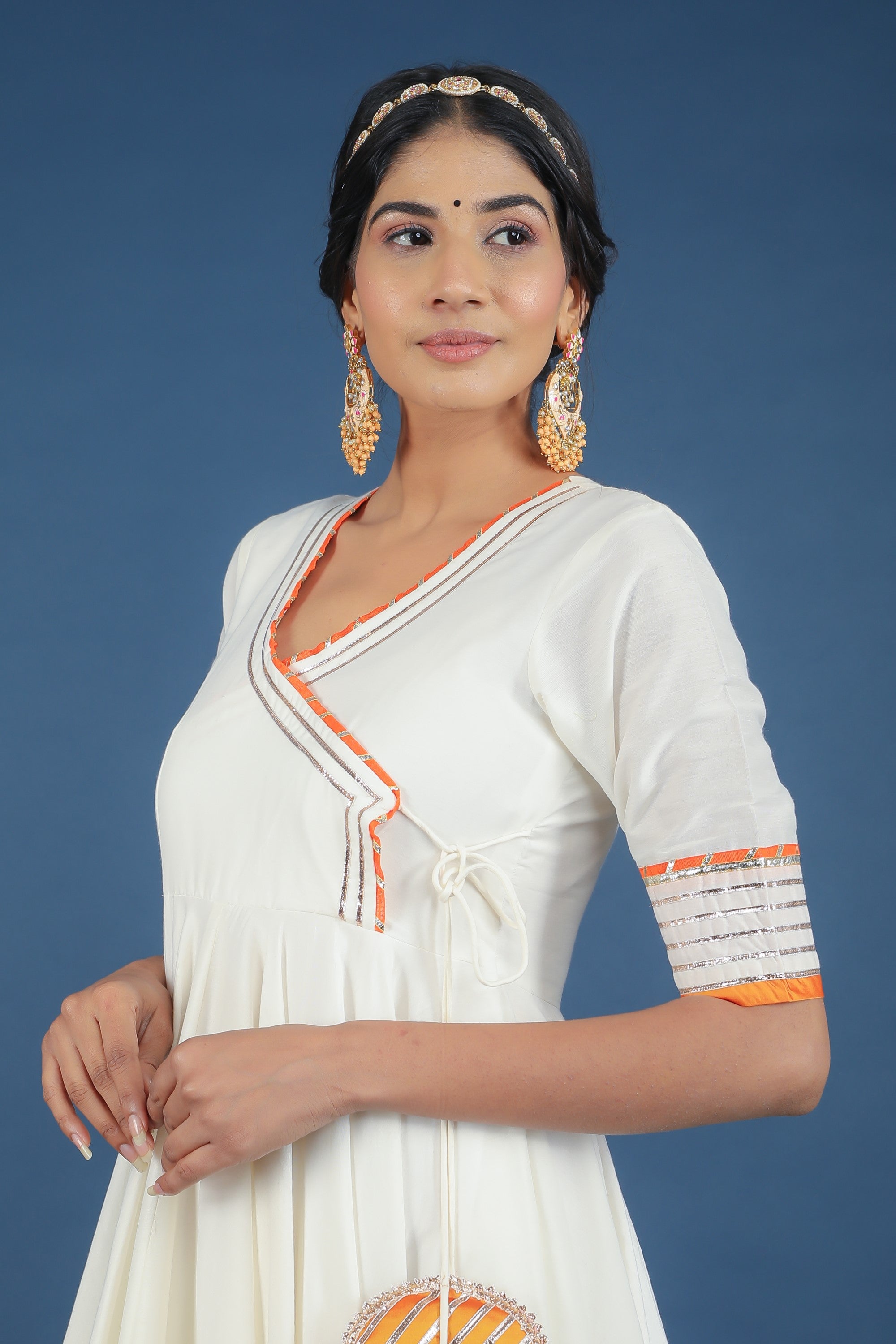 Women's Noor Cotton Silk Off White Angrakha Set - Pomcha Jaipur