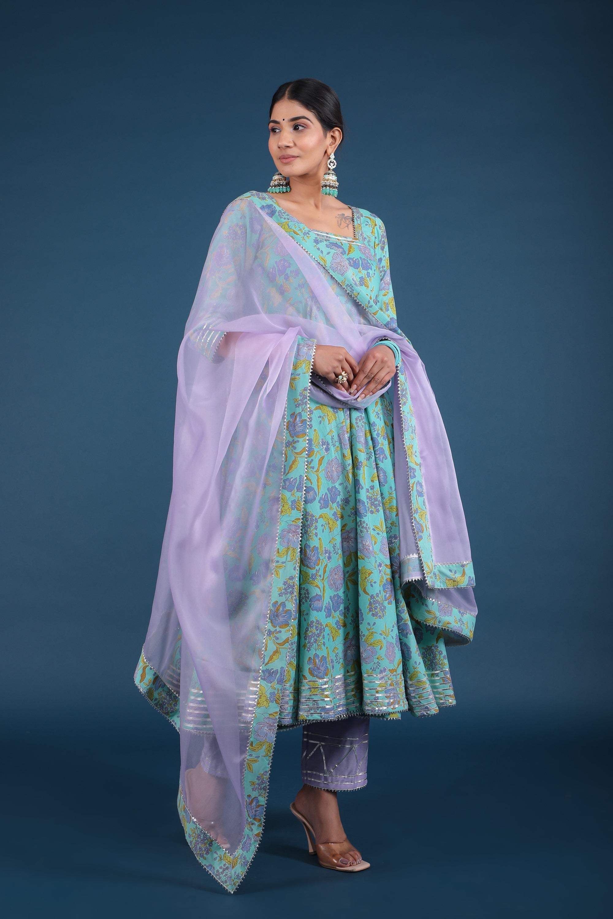Women's Sufia Cotton Anarkali Set - Pomcha Jaipur