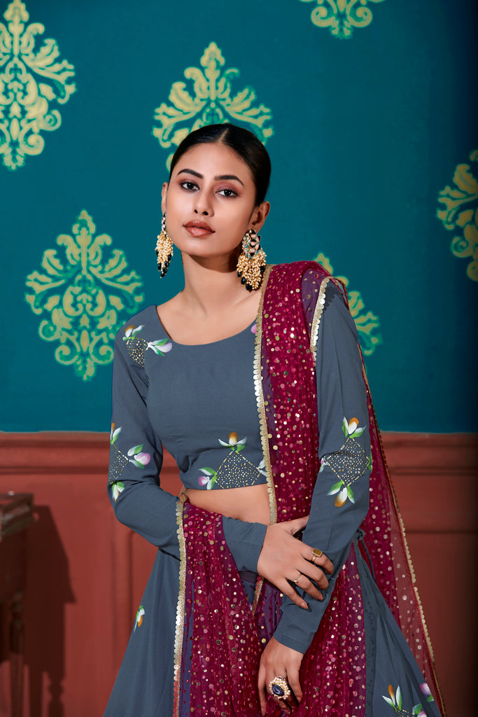 Women's Blue Georgette Pigment Foil Lehenga Set