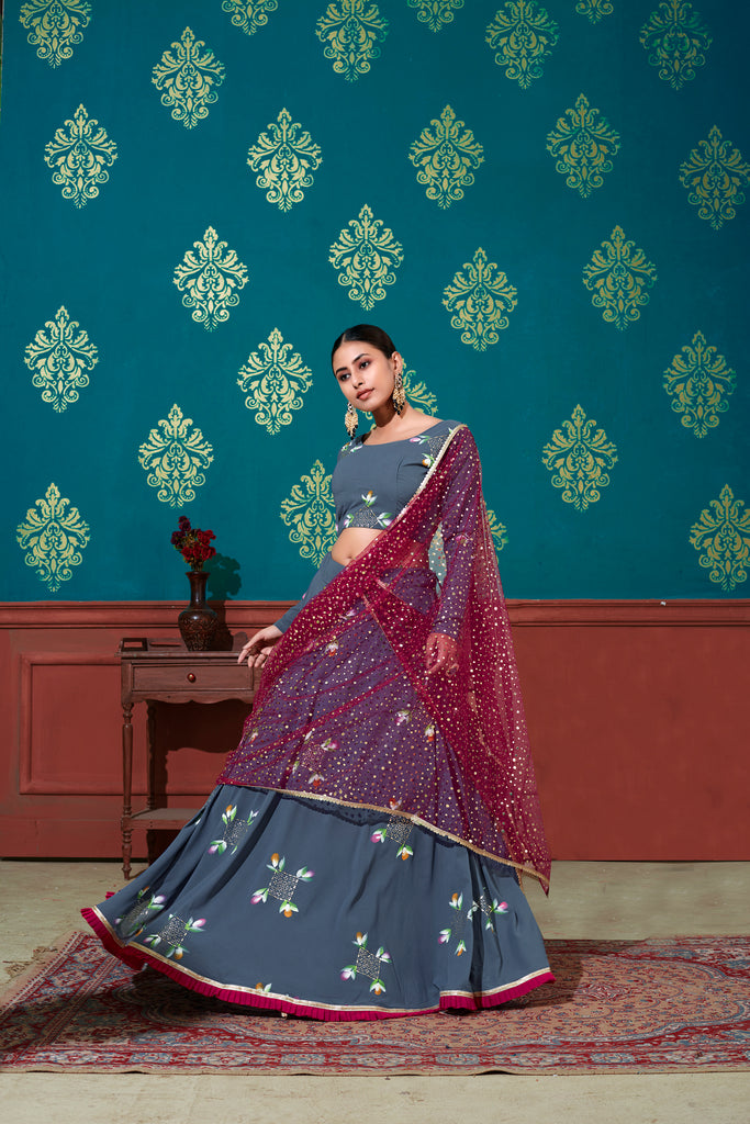 Women's Blue Georgette Pigment Foil Lehenga Set