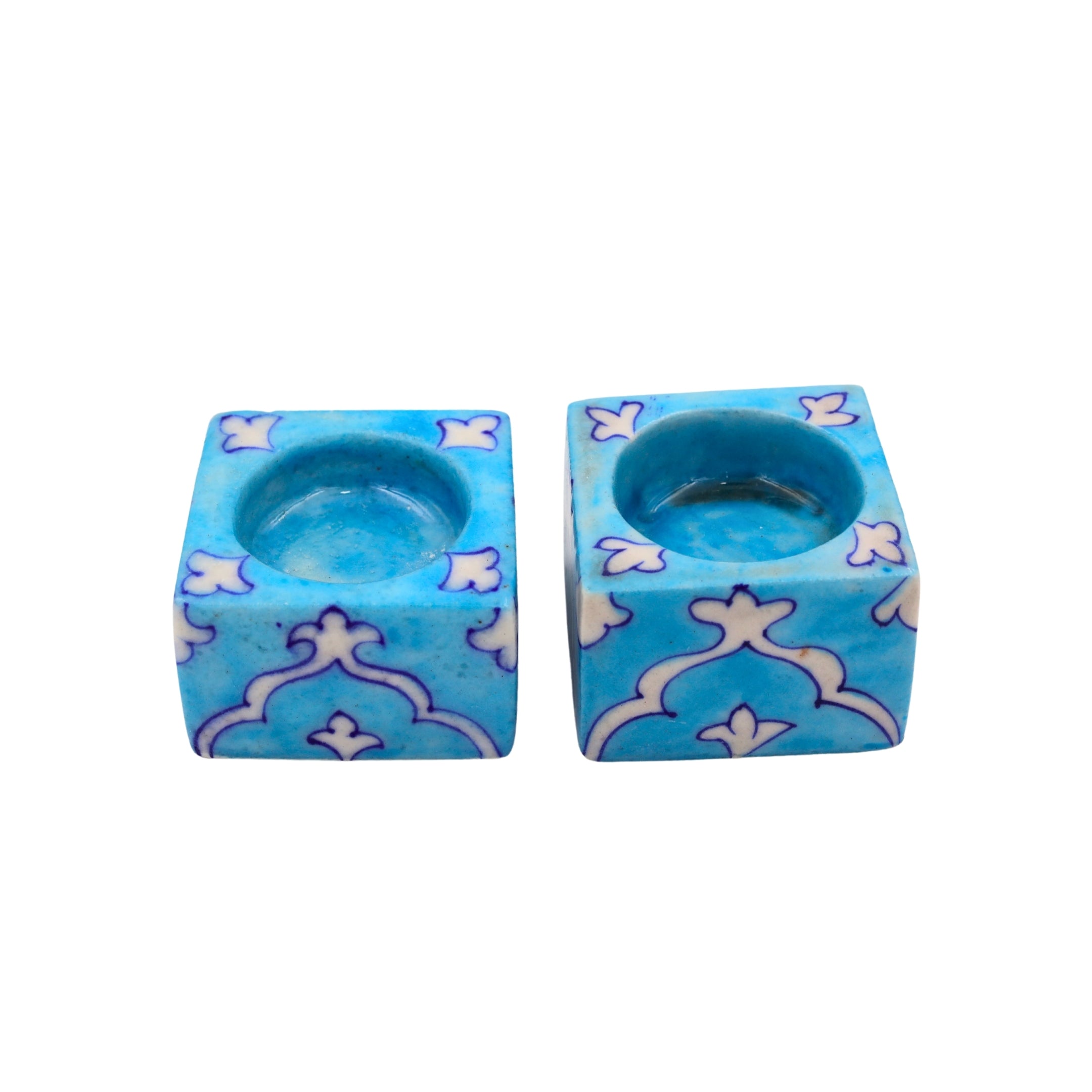 Set of 2 Blue Pottery Sky-Blue Color T-Light Candles - Natriel