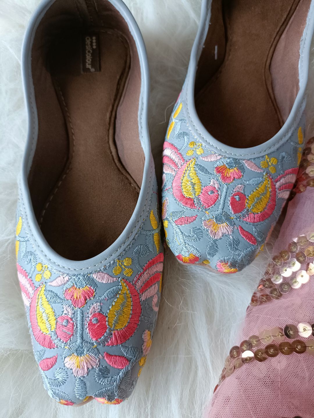 Women's Grey Florals Indian Ethnic Comfort Footwear