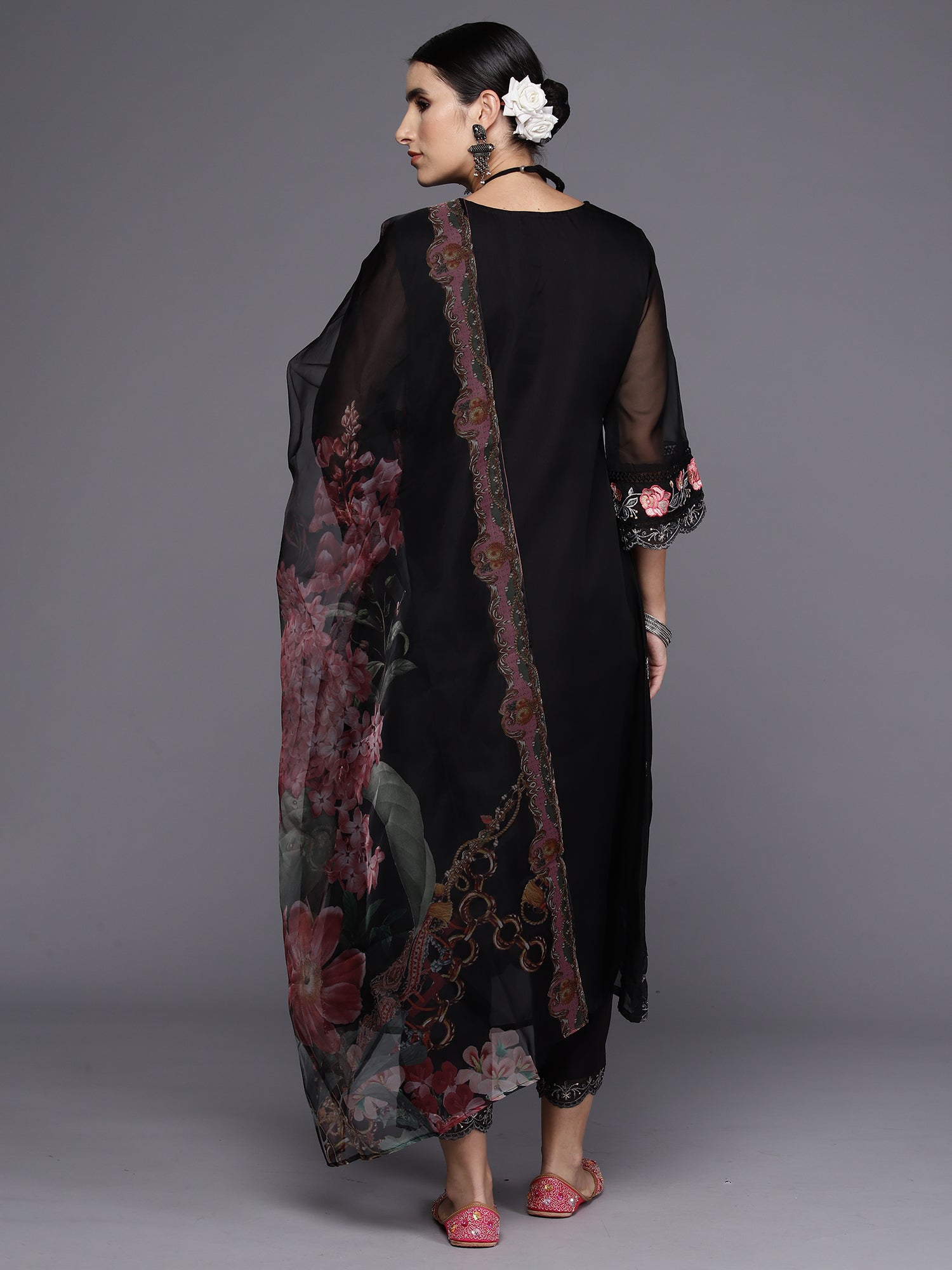 Women's Black Organza Kurta Set - Taantav