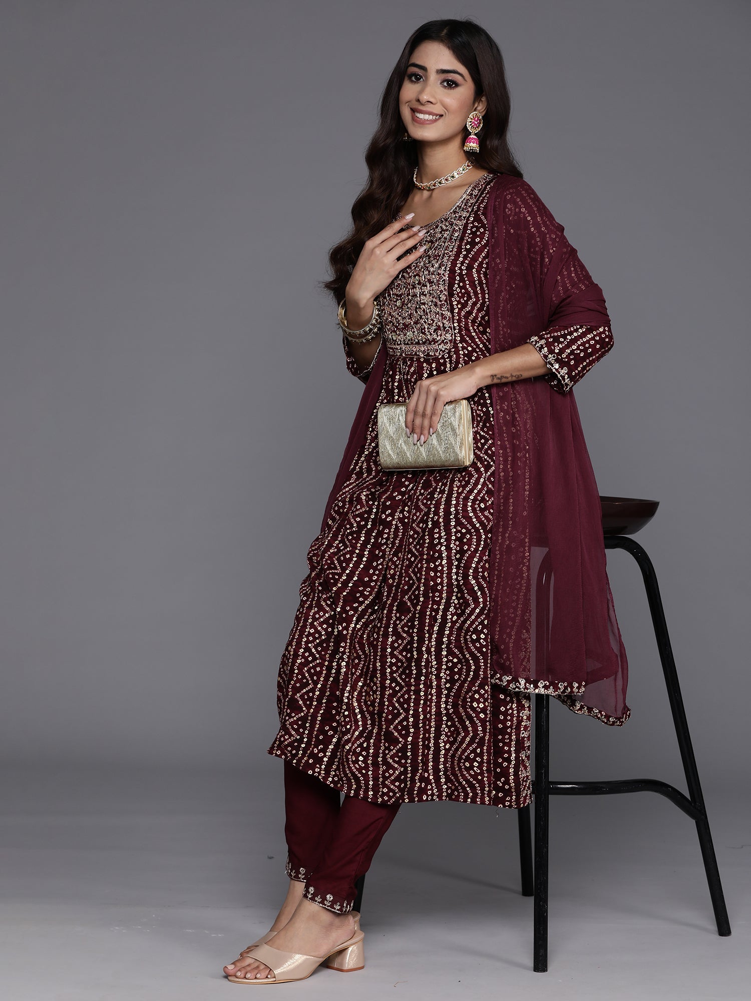 Women's Burgundy Viscose Rayon Kurta Set - Taantav