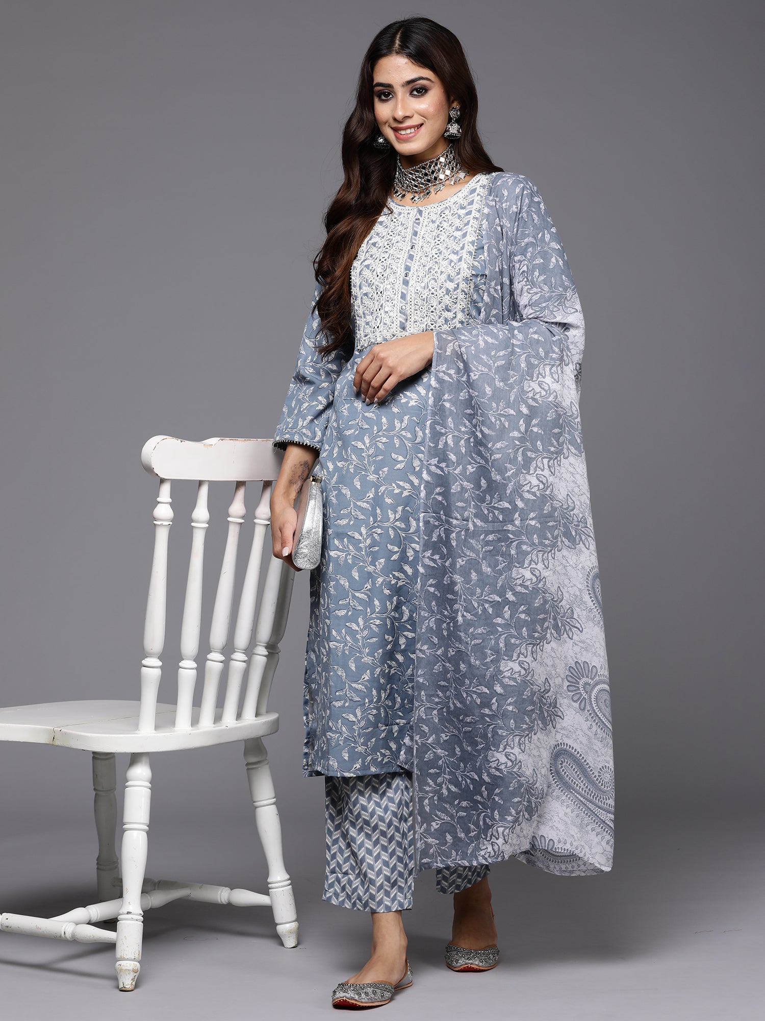 Women's Grey Pure Cotton Kurta Set - Taantav