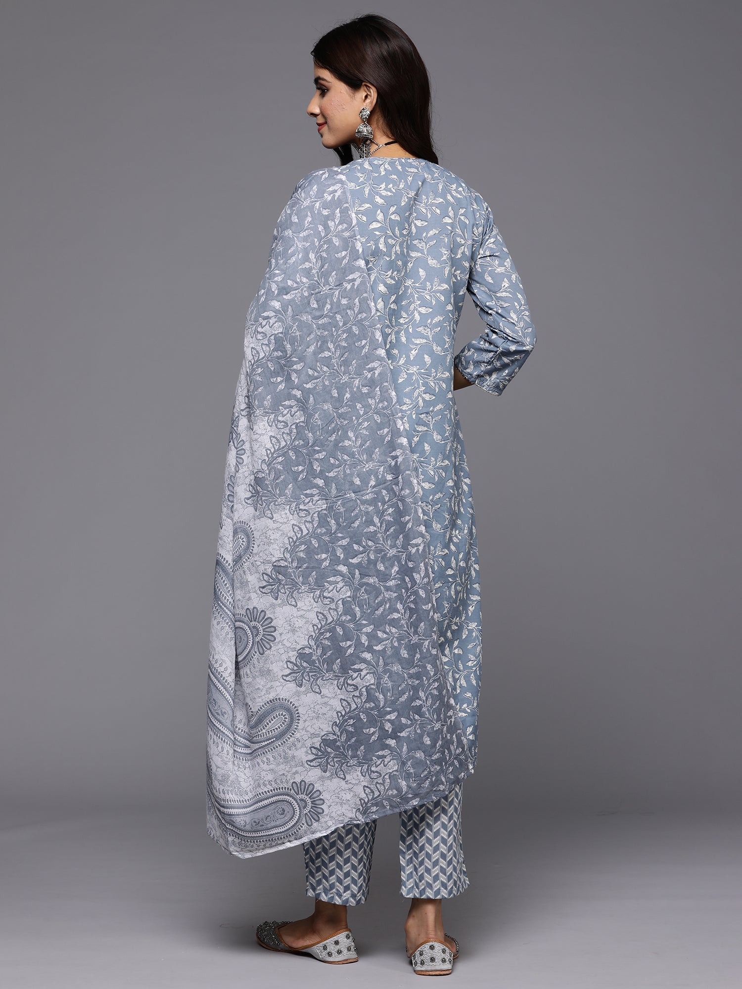 Women's Grey Pure Cotton Kurta Set - Taantav