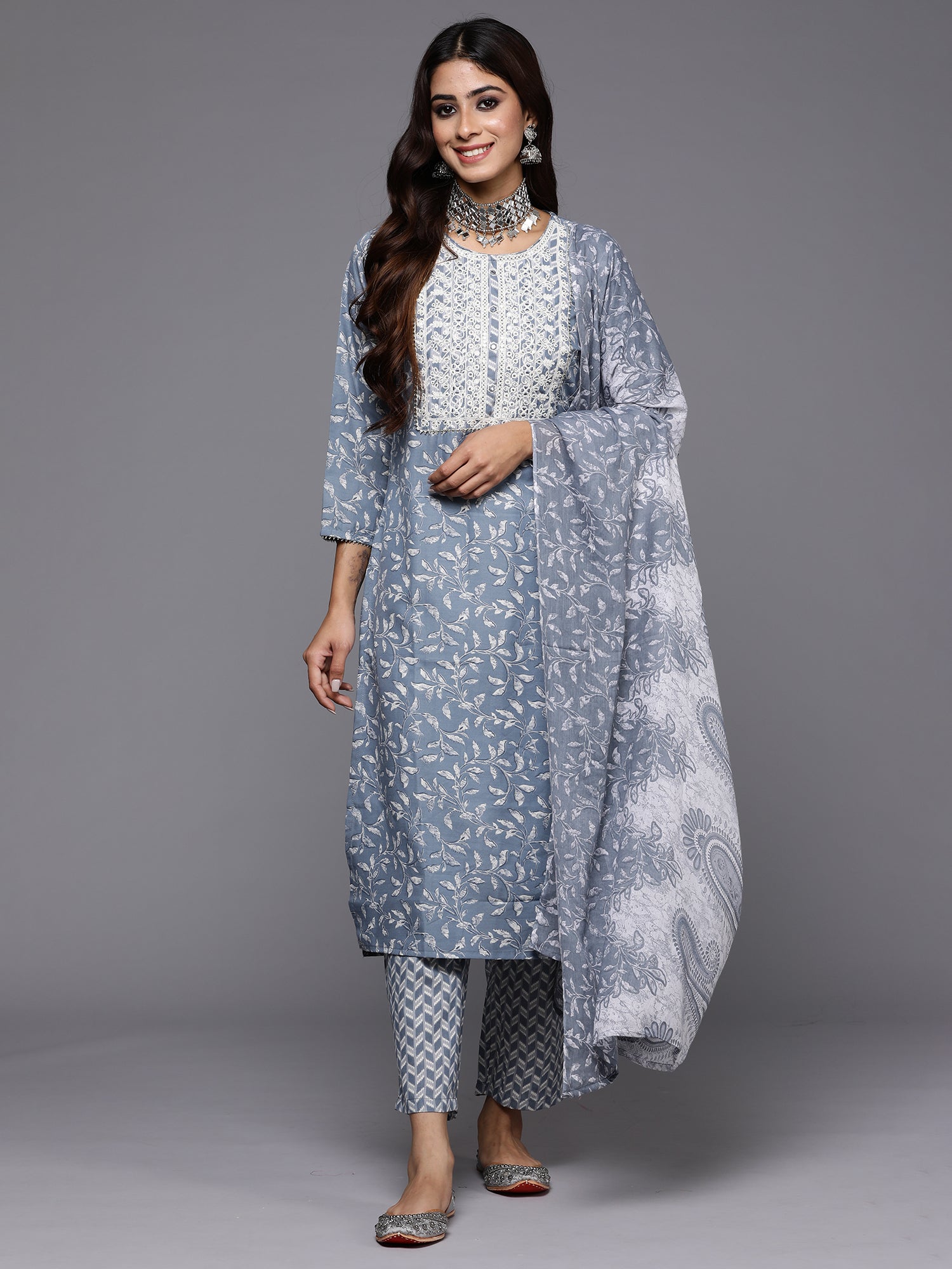 Women's Grey Pure Cotton Kurta Set - Taantav