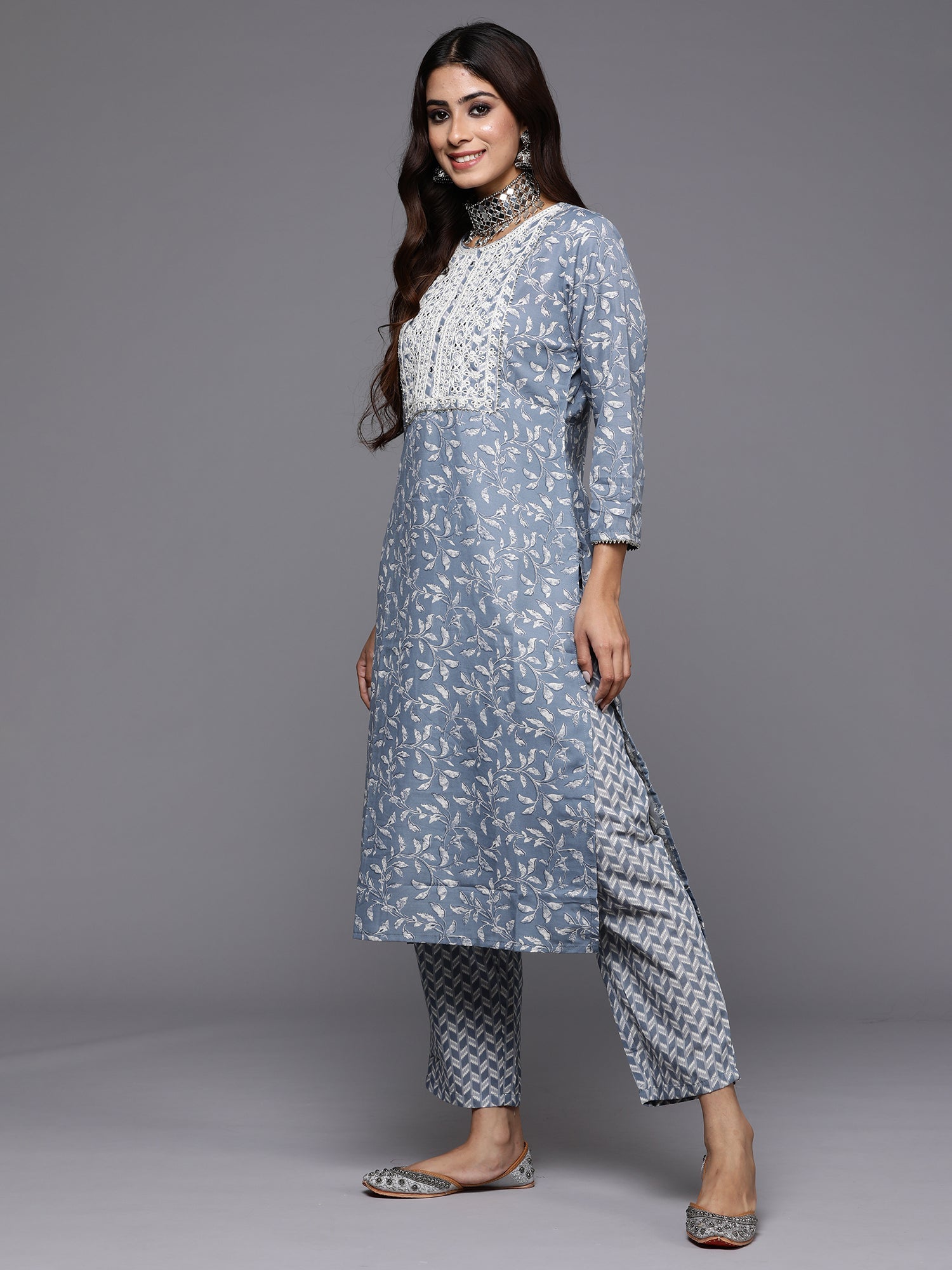 Women's Grey Pure Cotton Kurta Set - Taantav