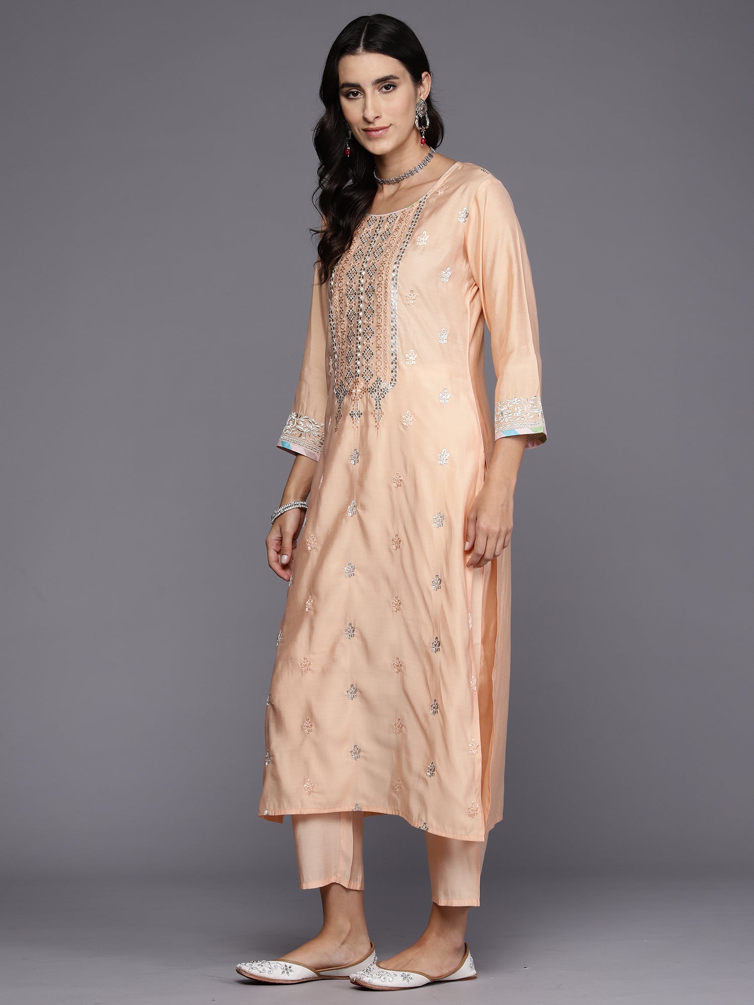 Women's Peach Pure Cotton Kurta Set - Taantav