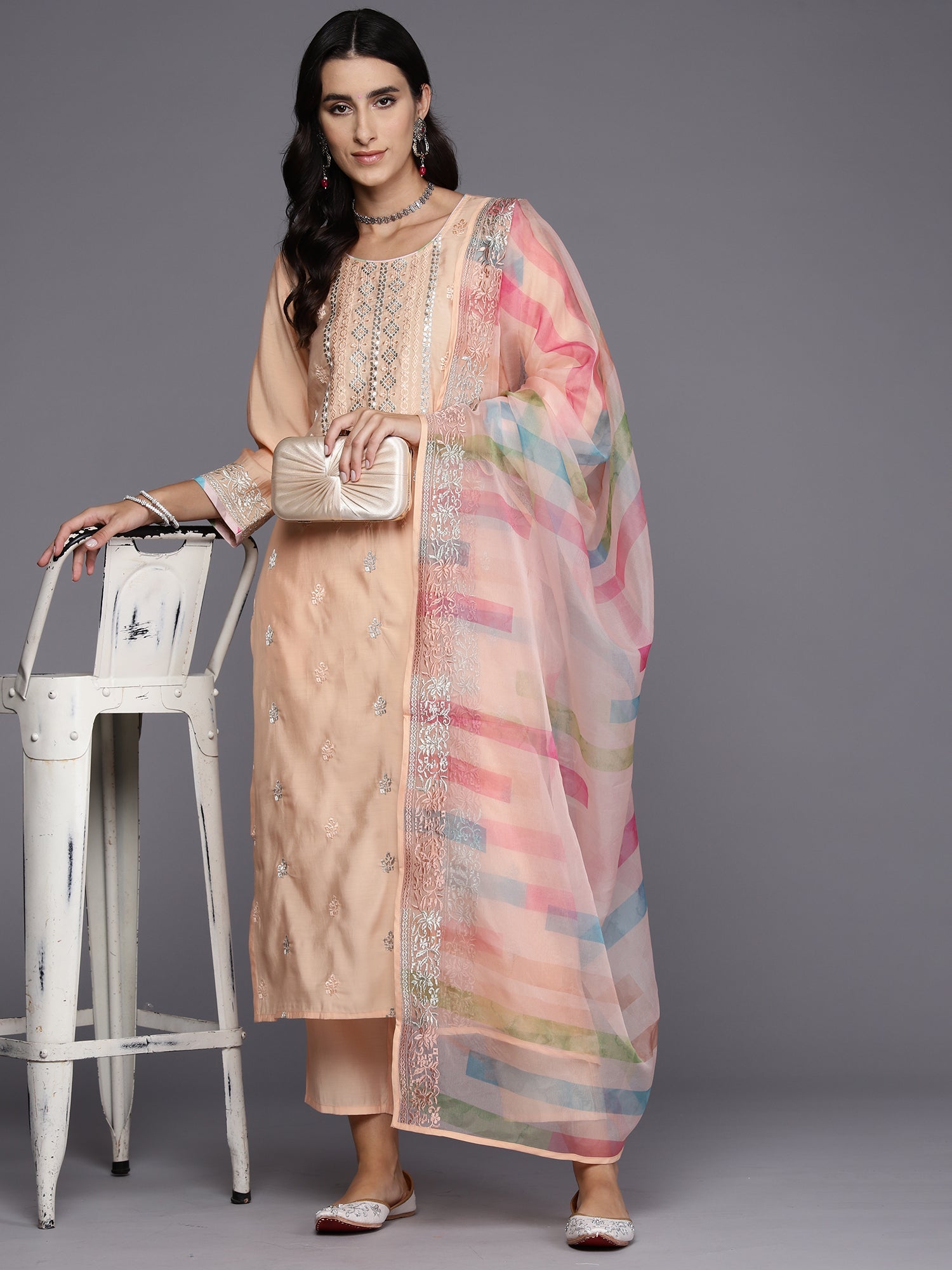 Women's Peach Pure Cotton Kurta Set - Taantav