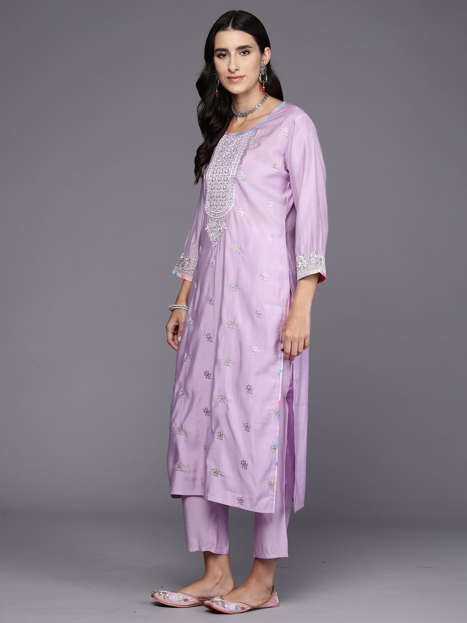 Women's Lavender Pure Cotton Kurta Set - Taantav