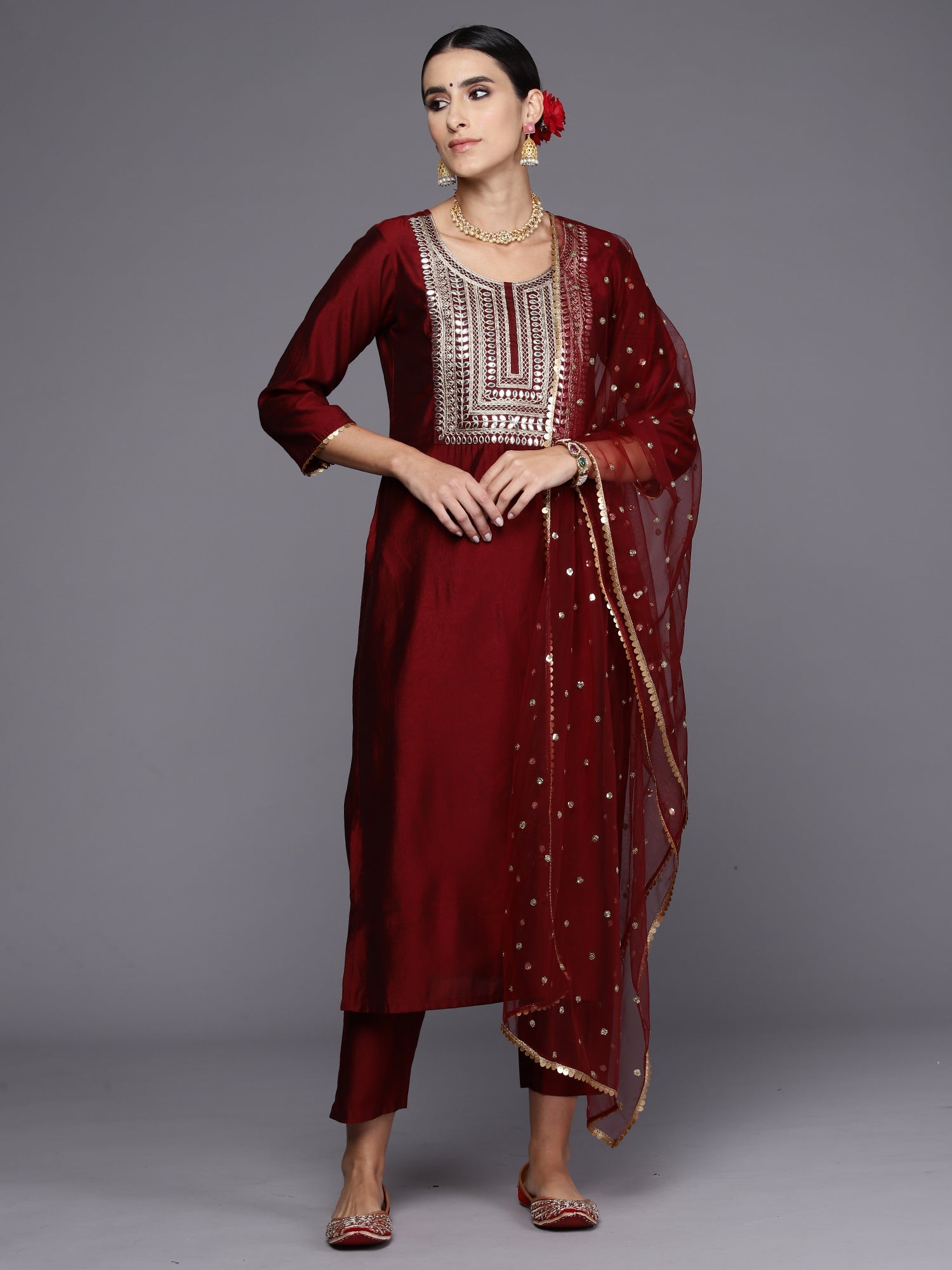 Women's Maroon Liva Kurta Set - Taantav