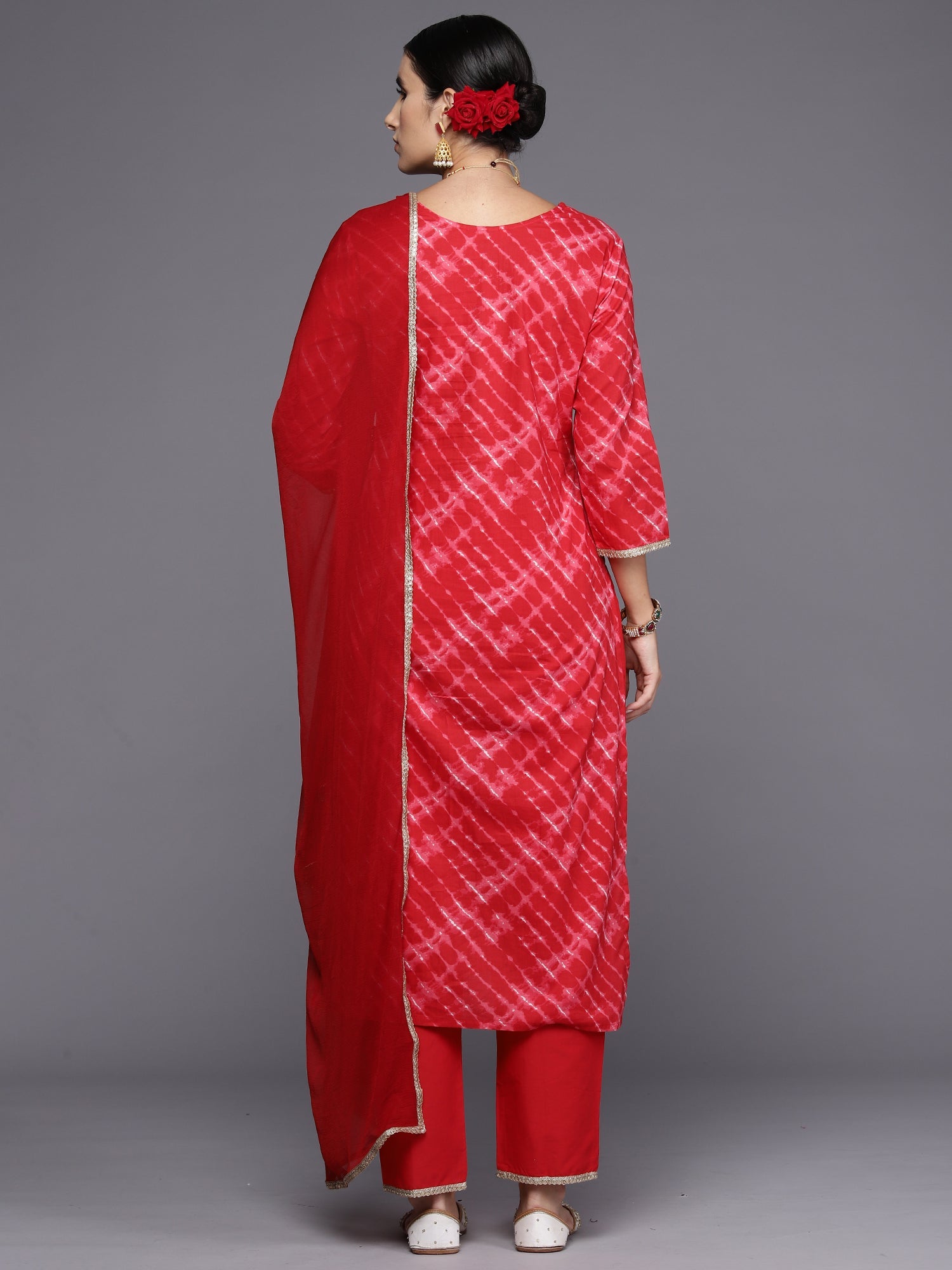 Women's Red Cotton Blend Kurta Set - Taantav