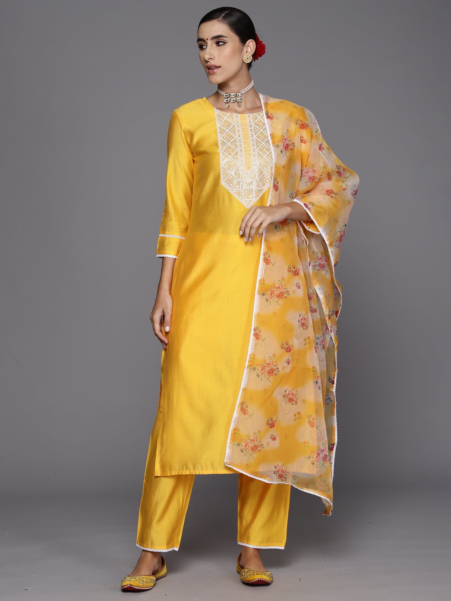 Women's Yellow Liva Kurta Set - Taantav