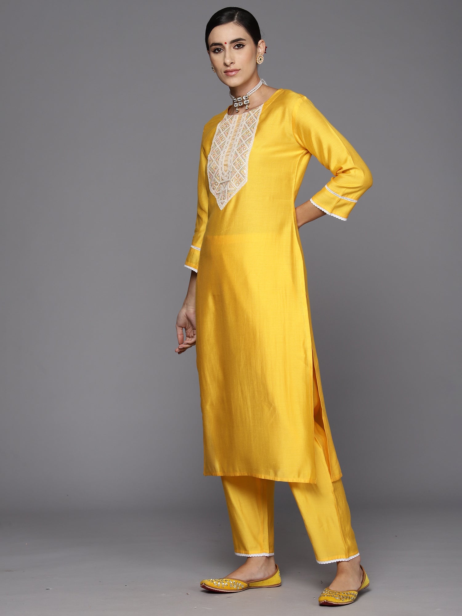 Women's Yellow Liva Kurta Set - Taantav