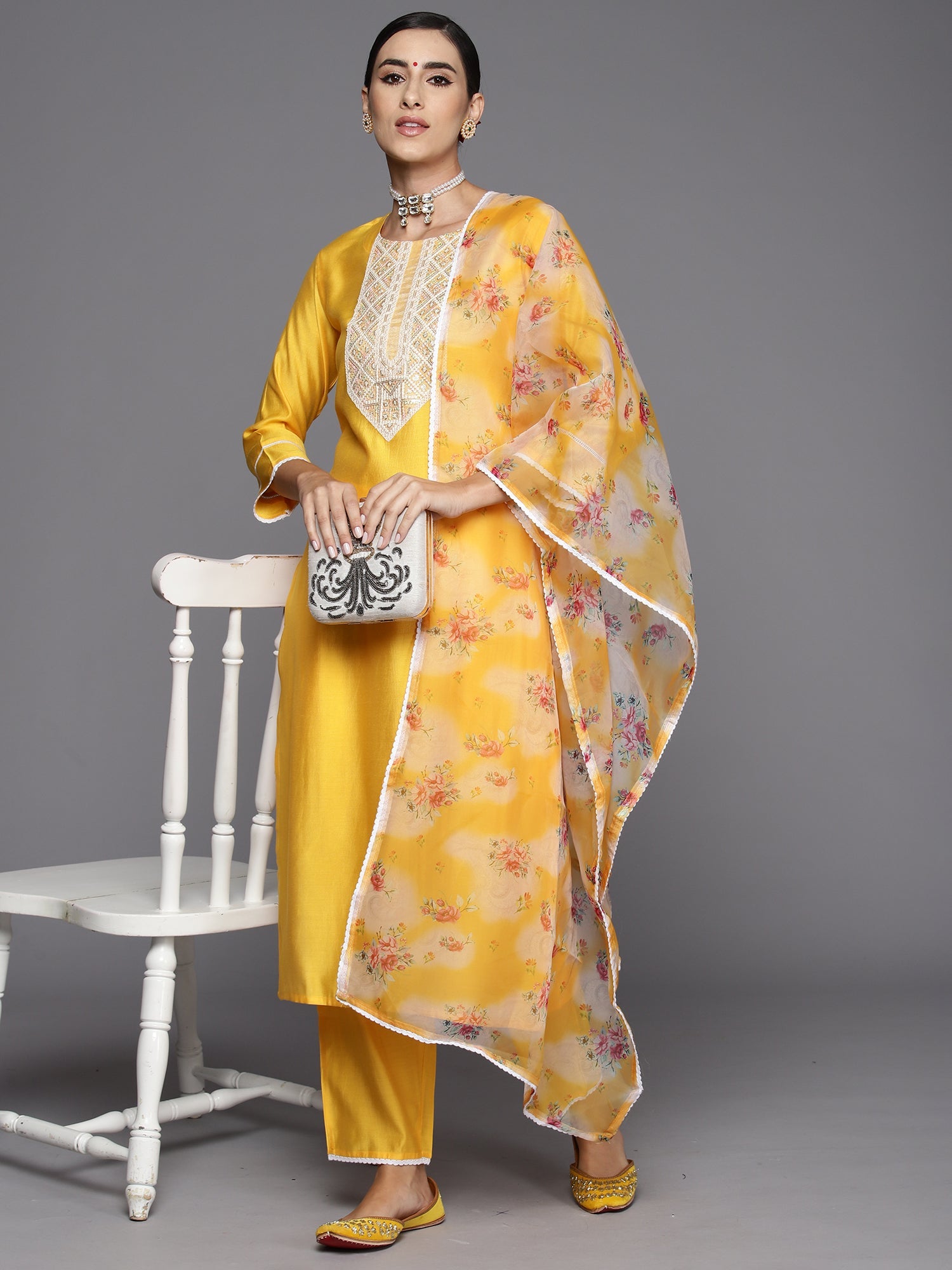 Women's Yellow Liva Kurta Set - Taantav