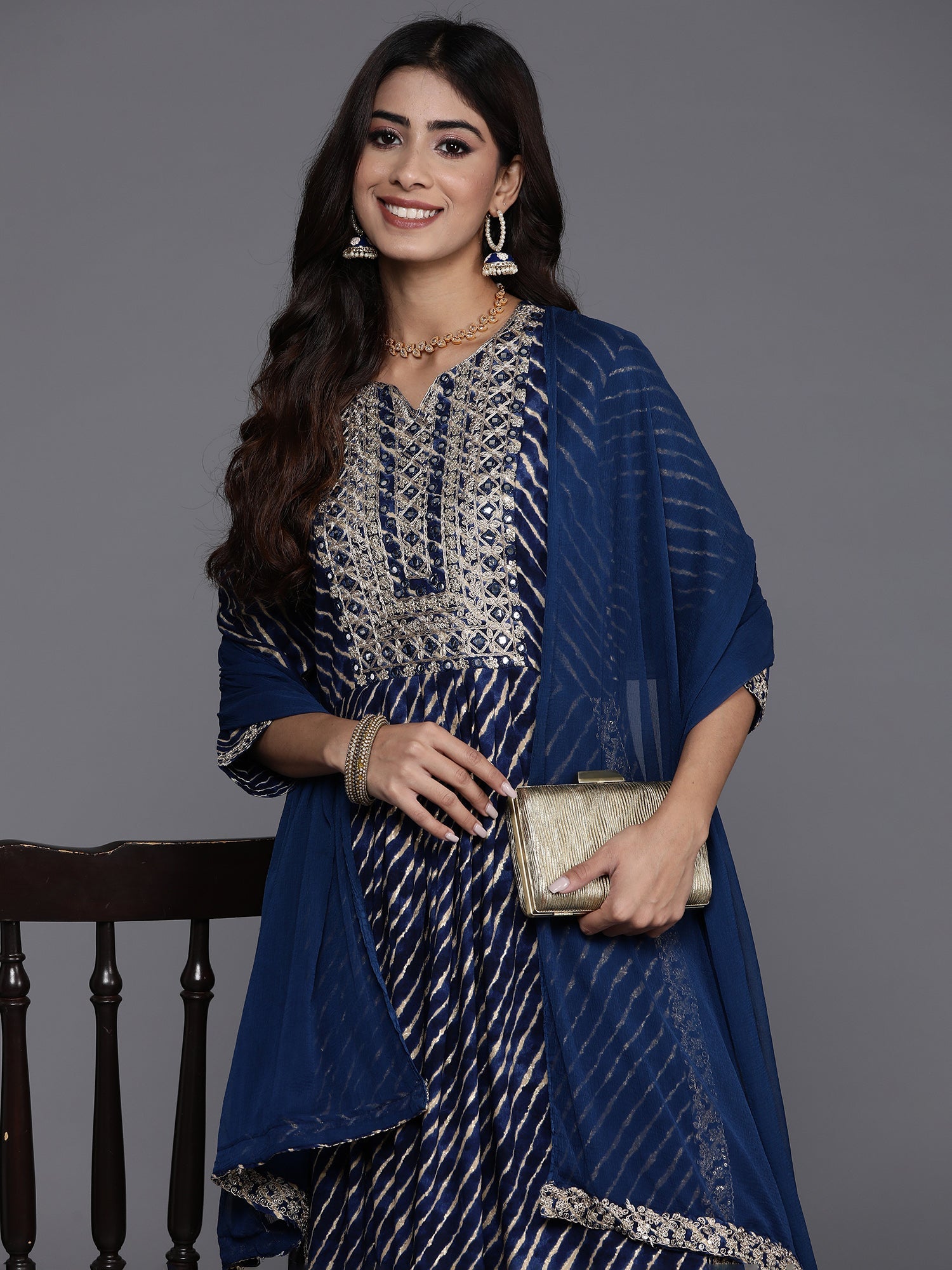 Women's Blue Viscose Rayon Kurta Set - Taantav