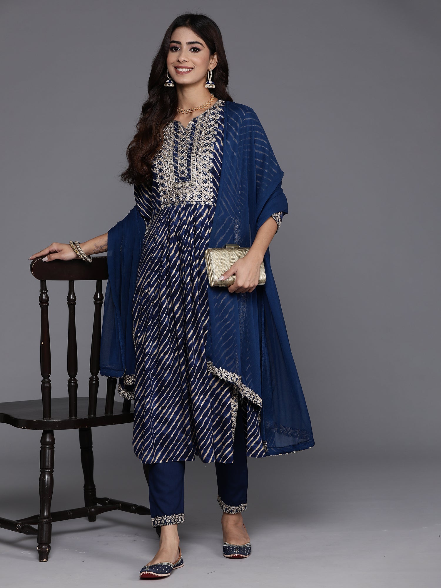 Women's Blue Viscose Rayon Kurta Set - Taantav