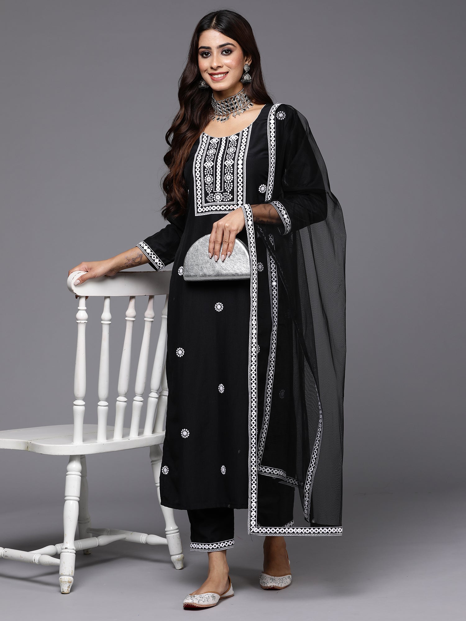 Women's Black Silk Blend Kurta Set - Taantav