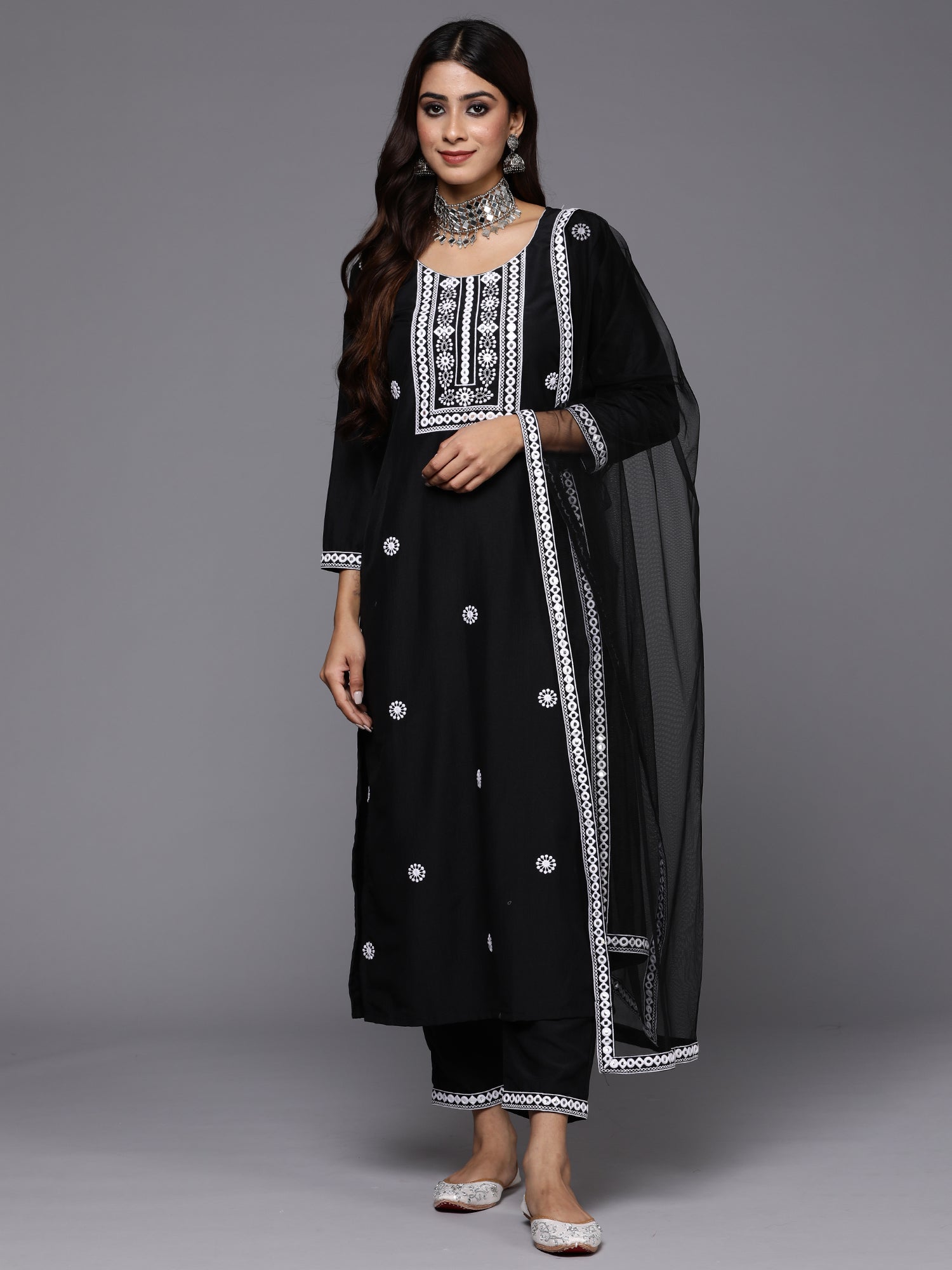 Women's Black Silk Blend Kurta Set - Taantav