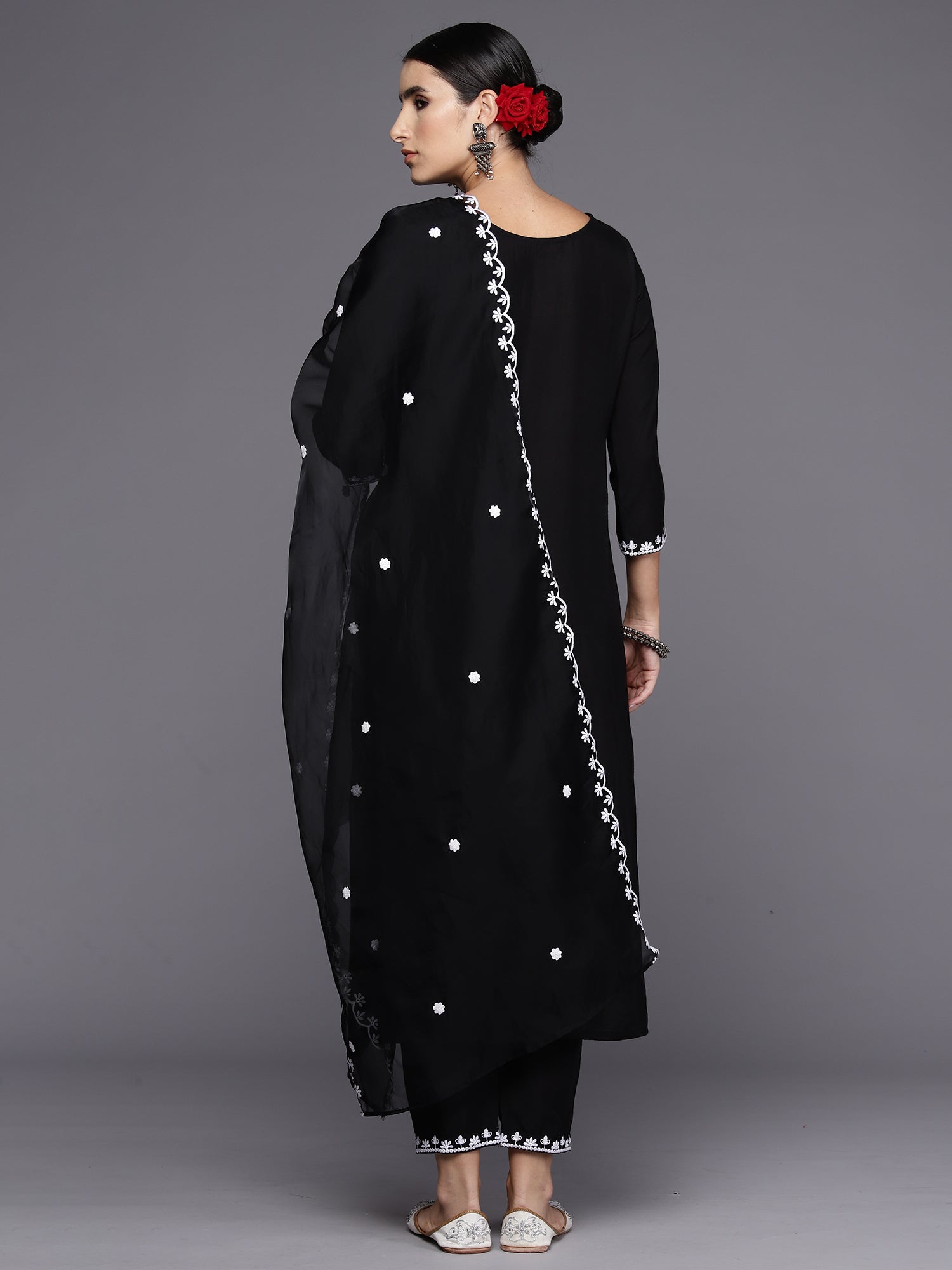 Women's Black Silk Blend Kurta Set - Taantav