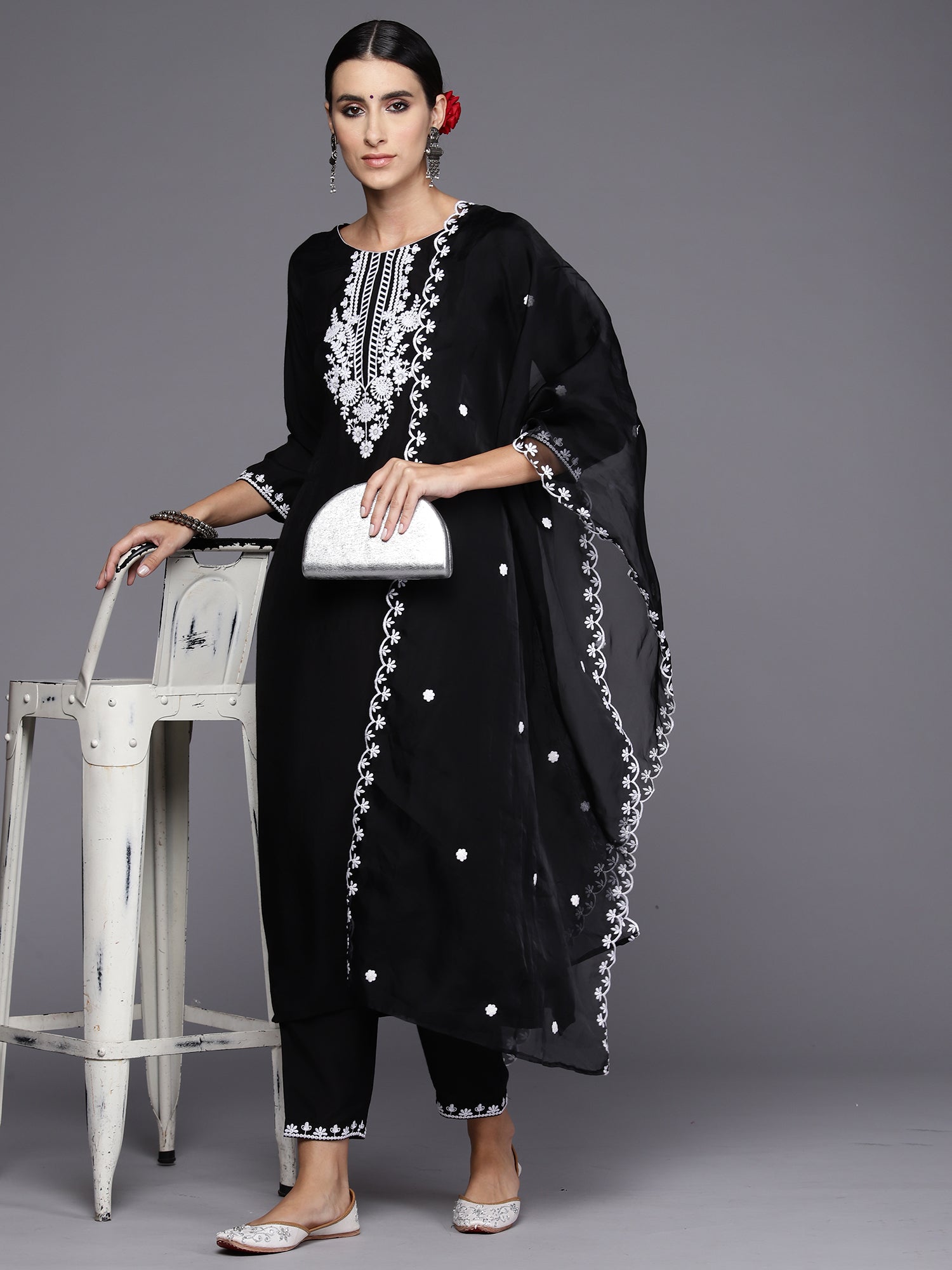 Women's Black Silk Blend Kurta Set - Taantav