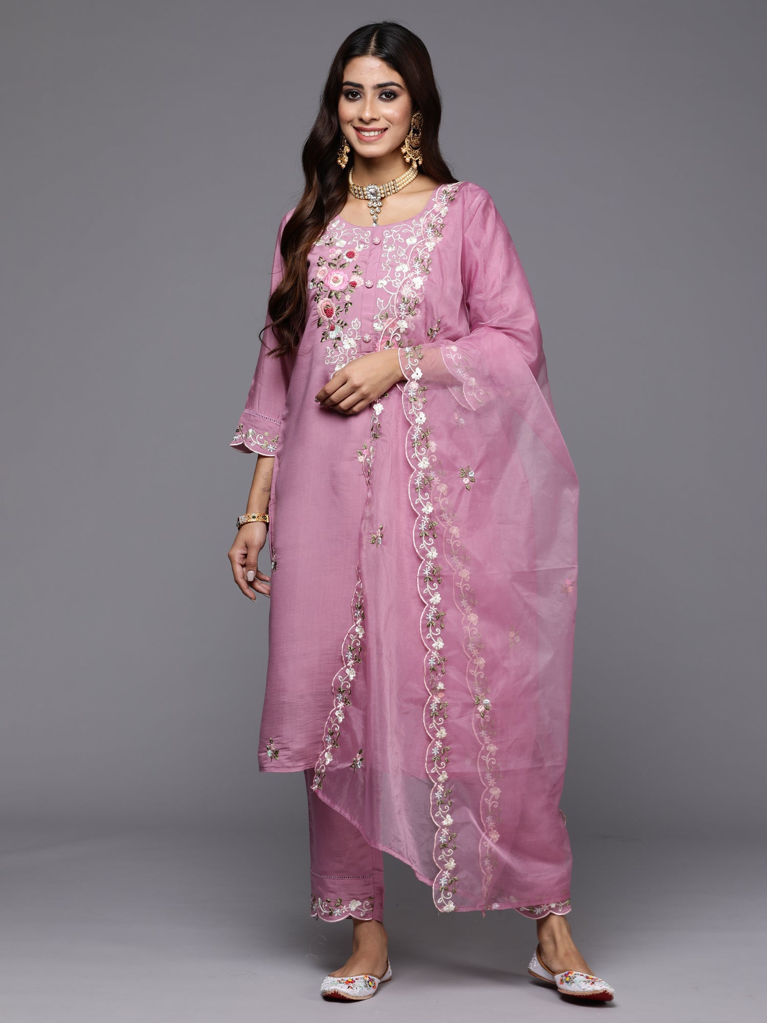 Women's Lavender Silk Blend Kurta Set - Taantav