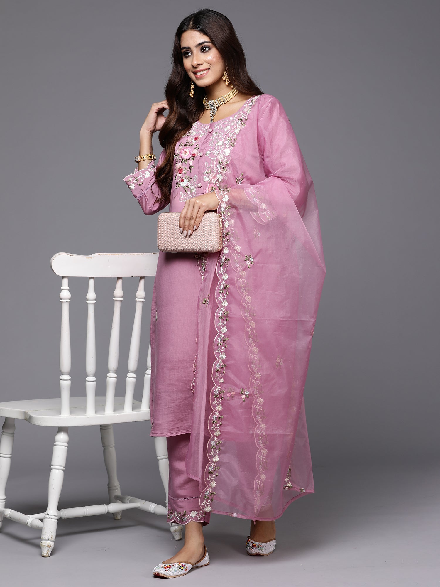 Women's Lavender Silk Blend Kurta Set - Taantav