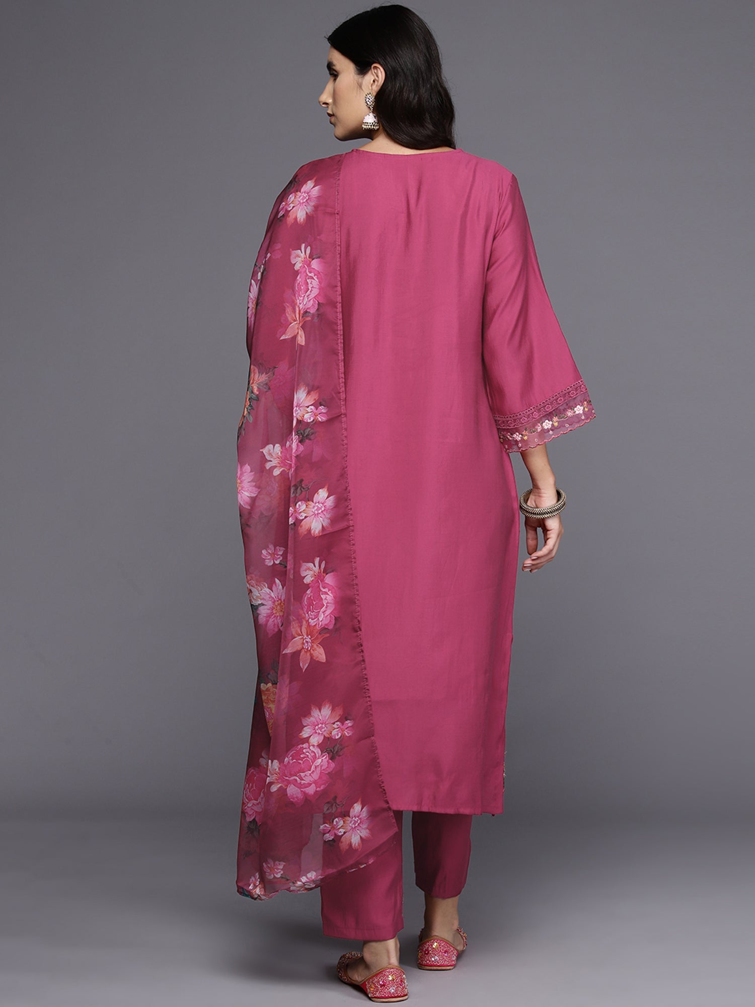 Women's Pink Silk Blend Kurta Set - Taantav