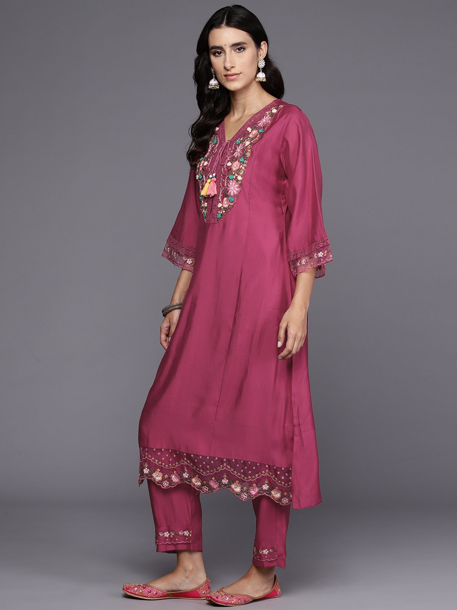 Women's Pink Silk Blend Kurta Set - Taantav