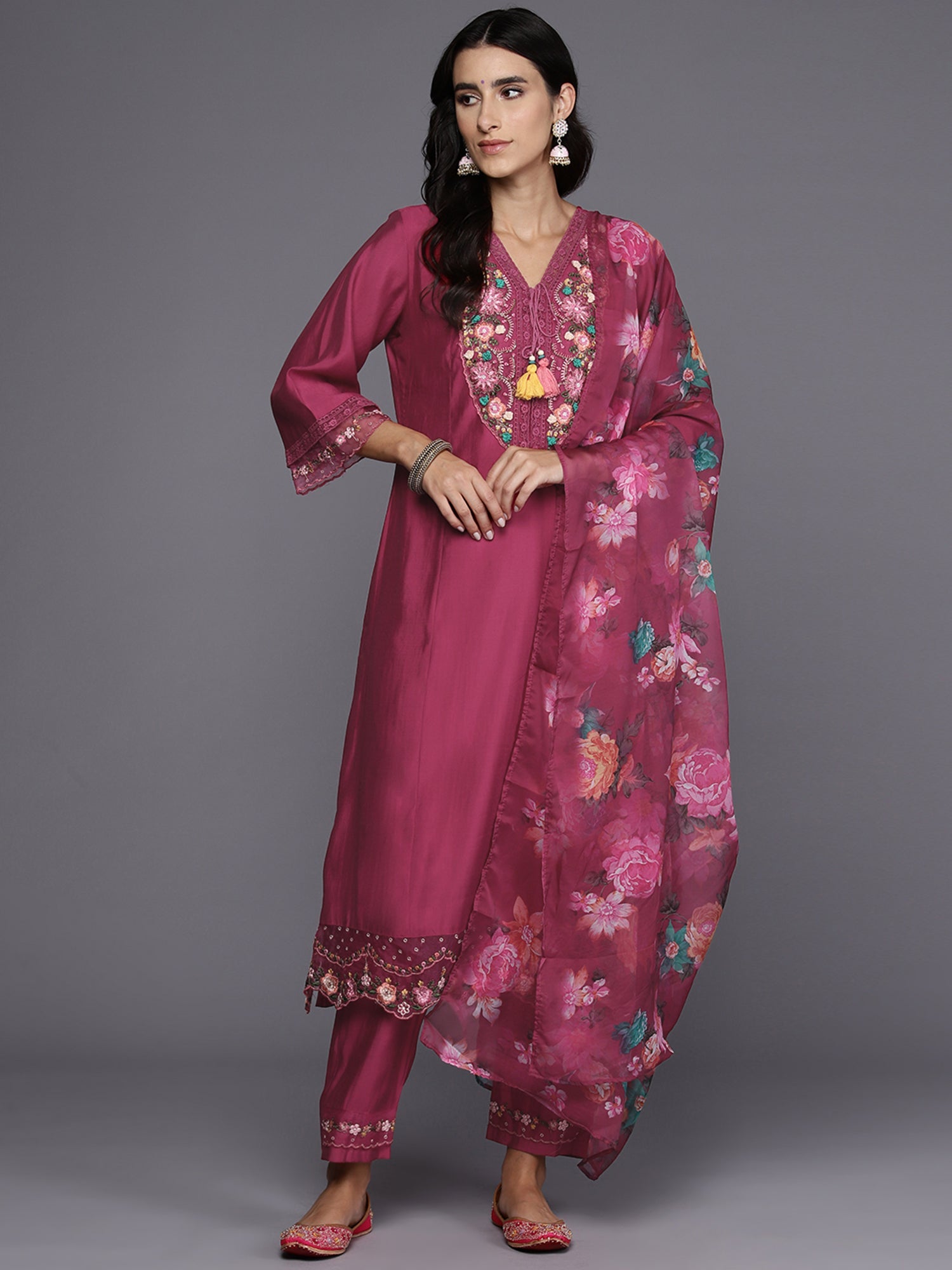 Women's Pink Silk Blend Kurta Set - Taantav