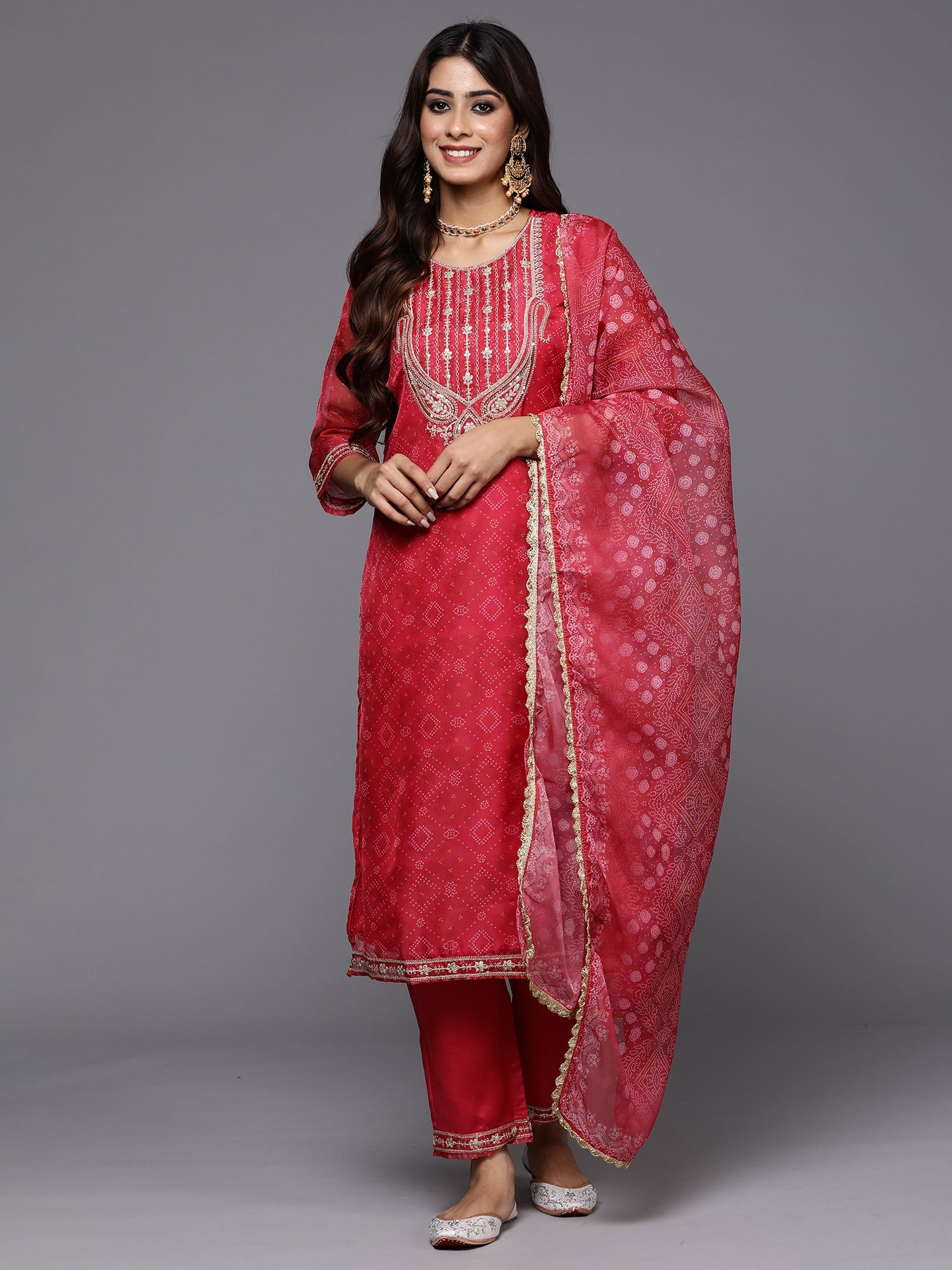 Women's Pink Organza Kurta Set - Taantav