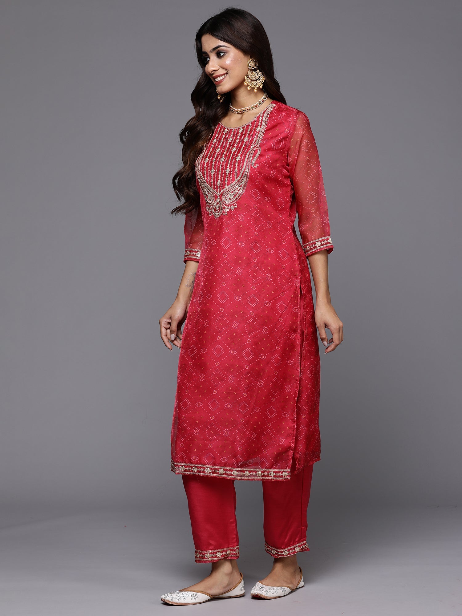 Women's Pink Organza Kurta Set - Taantav