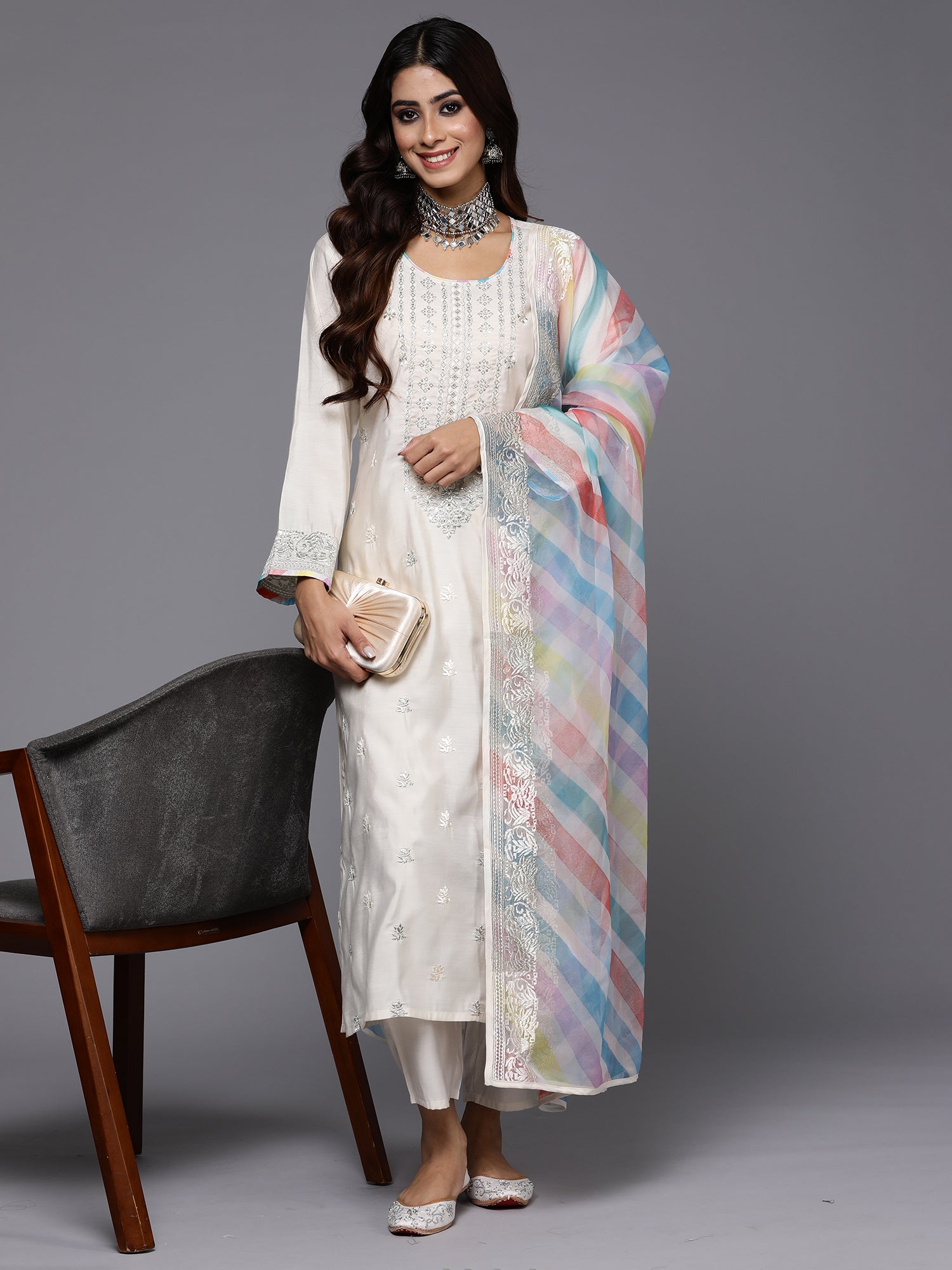 Women's Cream Pure Cotton Kurta Set - Taantav