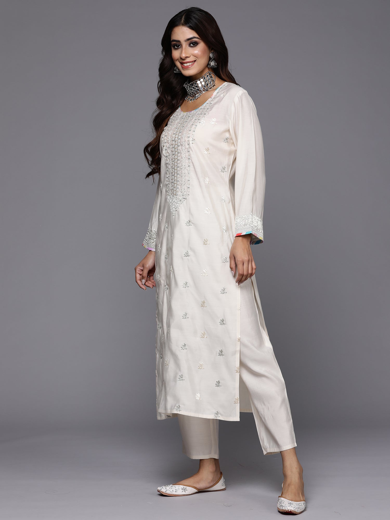 Women's Cream Pure Cotton Kurta Set - Taantav