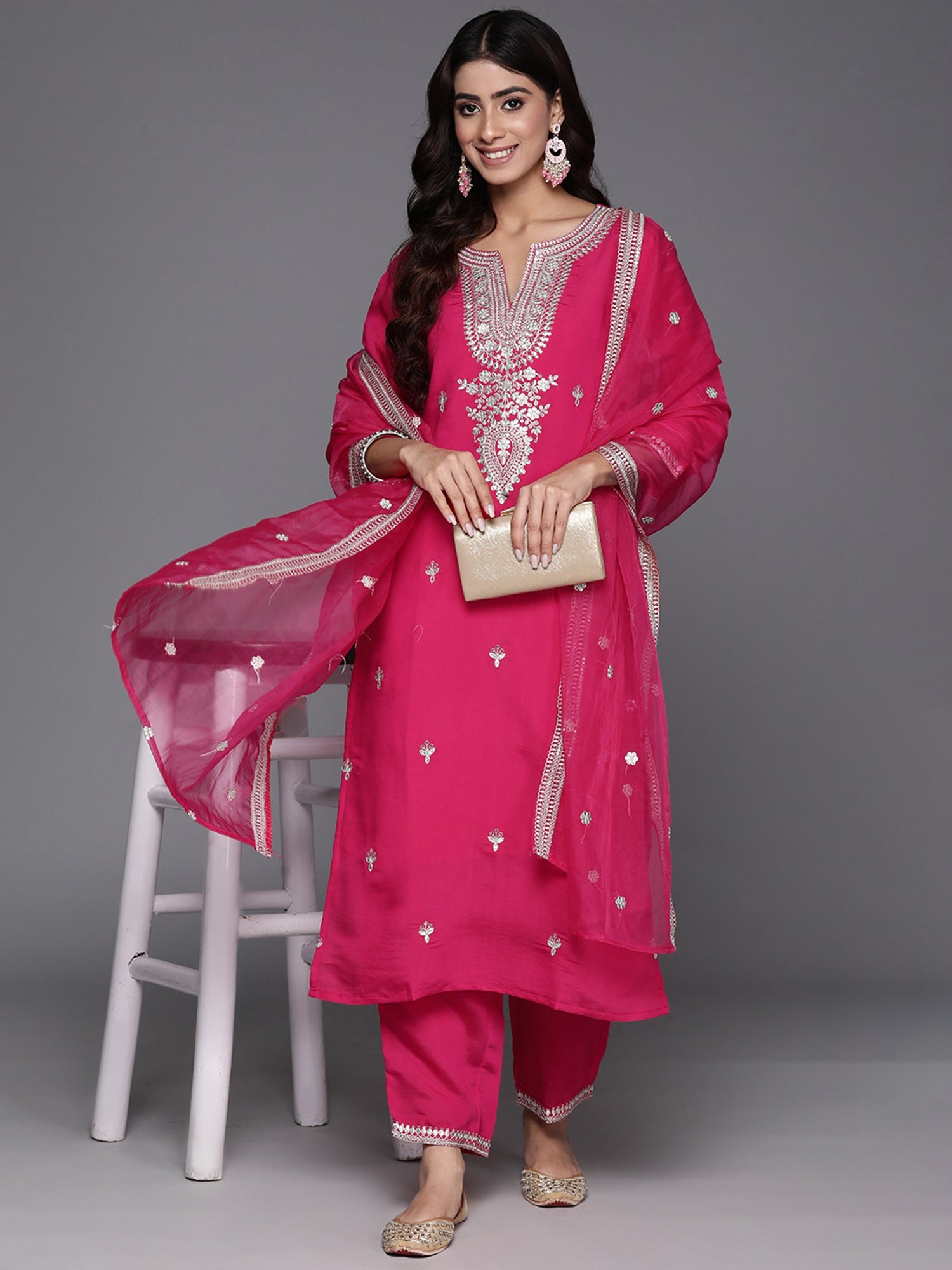 Women's Pink Silk Blend Kurta Set - Taantav