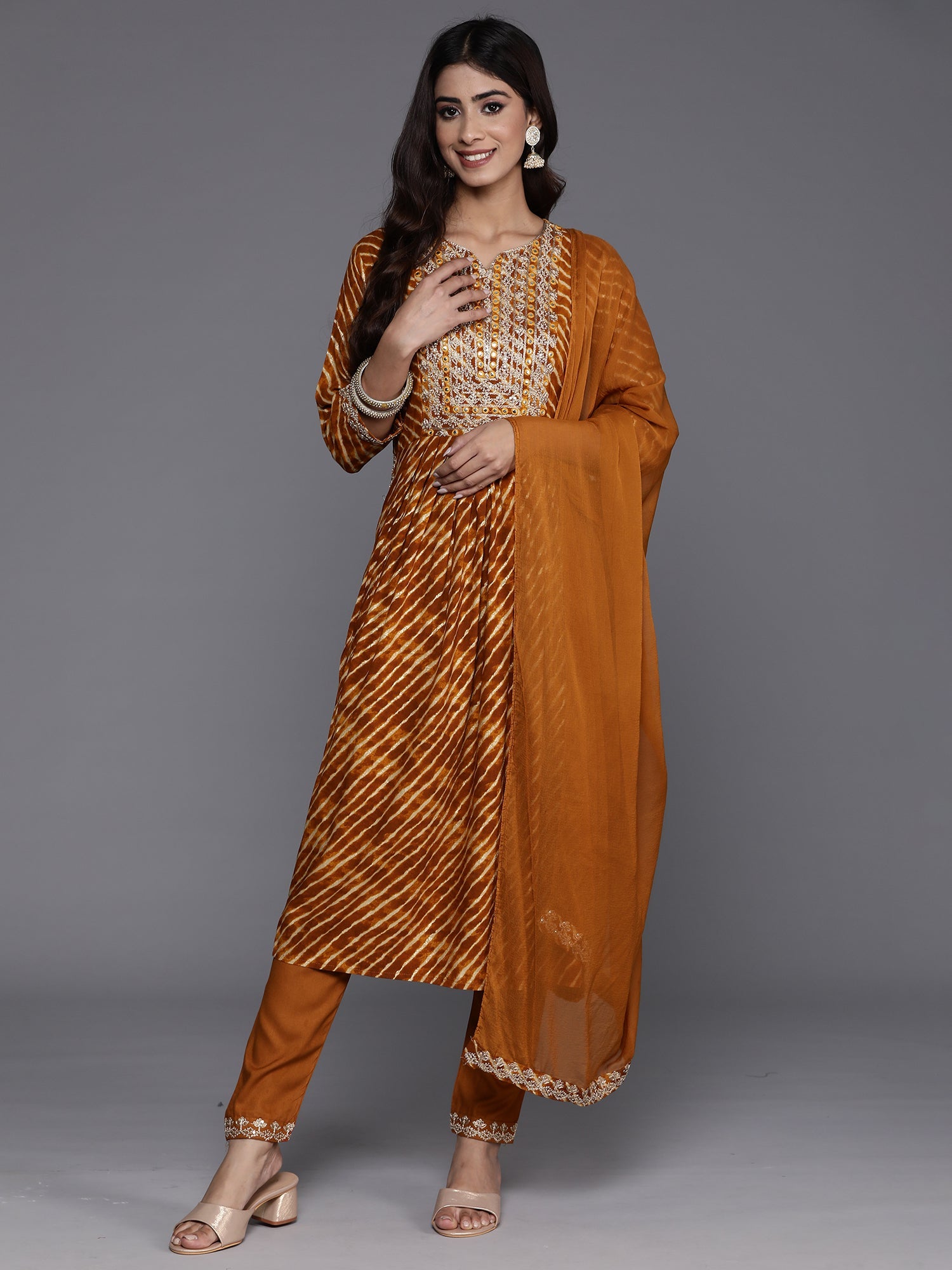 Women's Mustard Viscose Rayon Kurta Set - Taantav