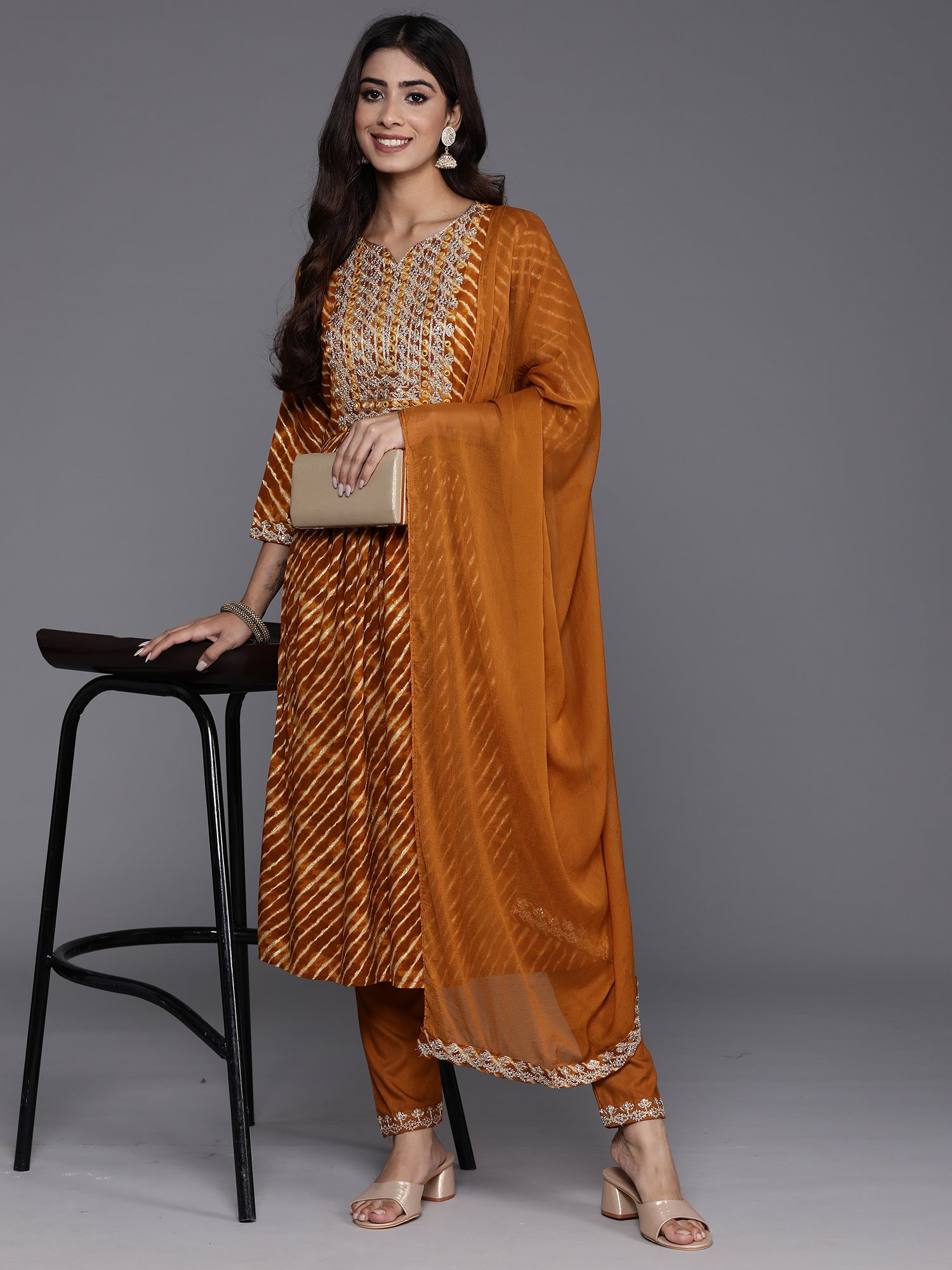 Women's Mustard Viscose Rayon Kurta Set - Taantav