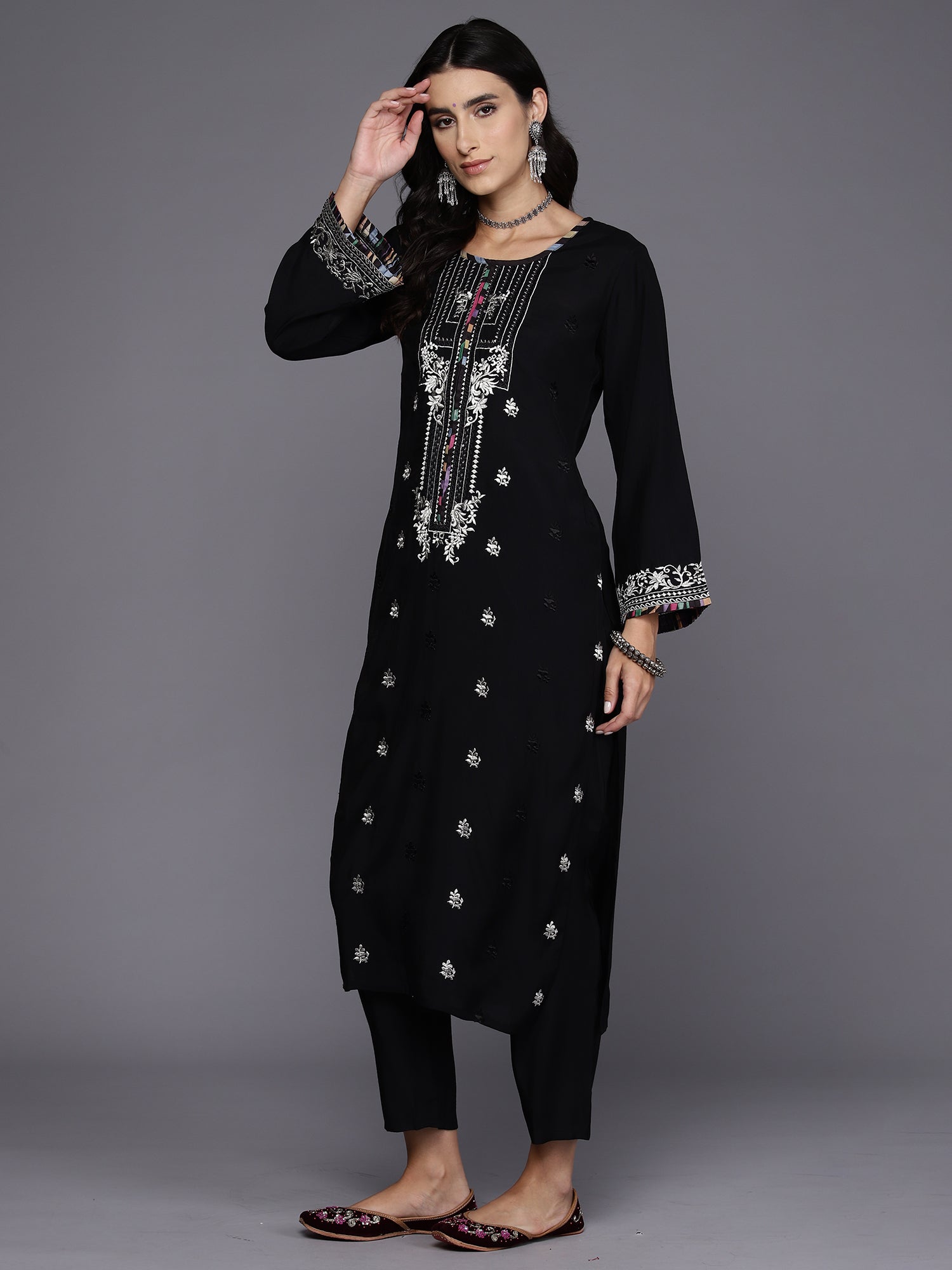 Women's Black Pure Cotton Kurta Set - Taantav