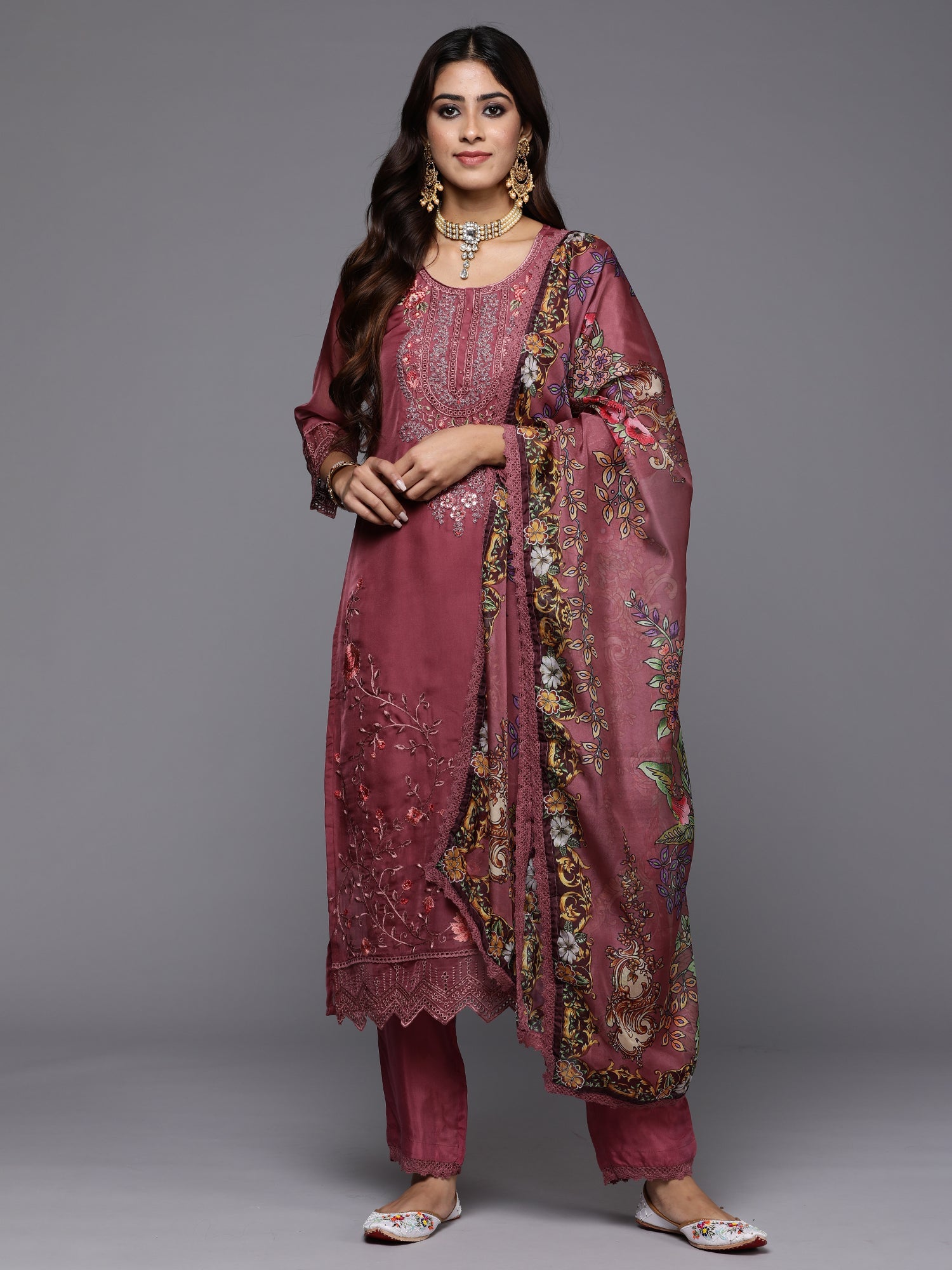 Women's Mauve Organza Kurta Set - Taantav