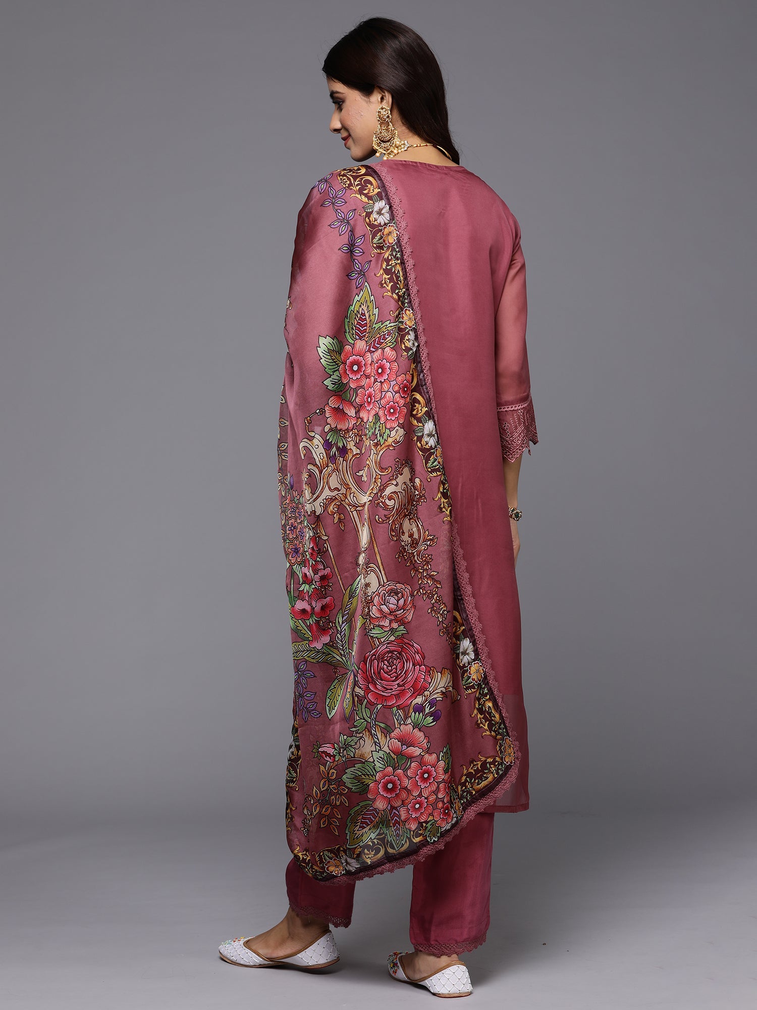 Women's Mauve Organza Kurta Set - Taantav