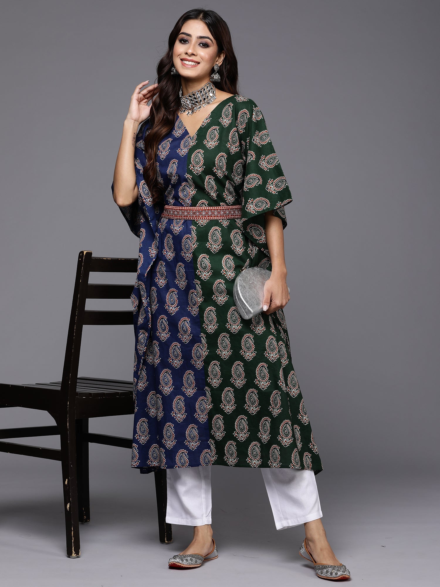 Women's Blue Cotton Kurta - Taantav