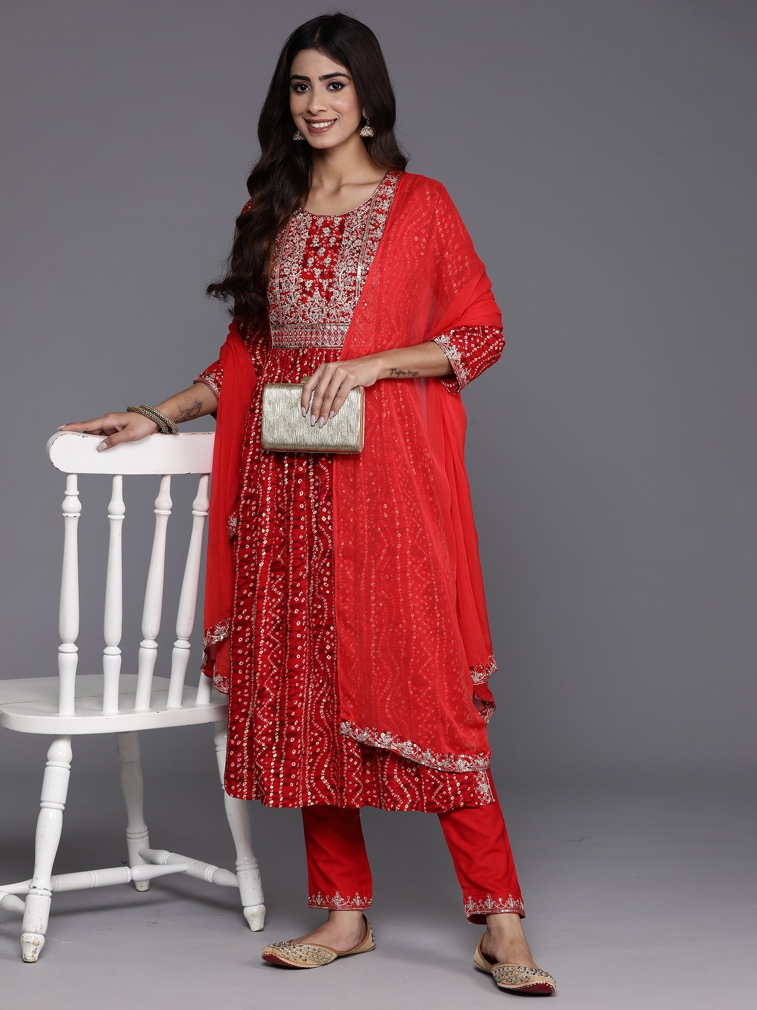 Women's Red Viscose Rayon Kurta Set - Taantav