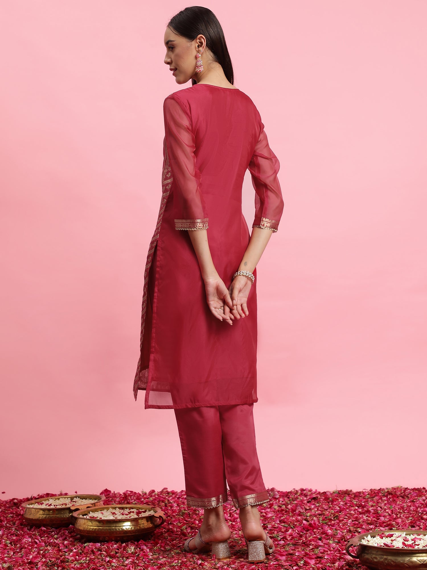 Women's Pink Silk Blend Kurta Set - Taantav