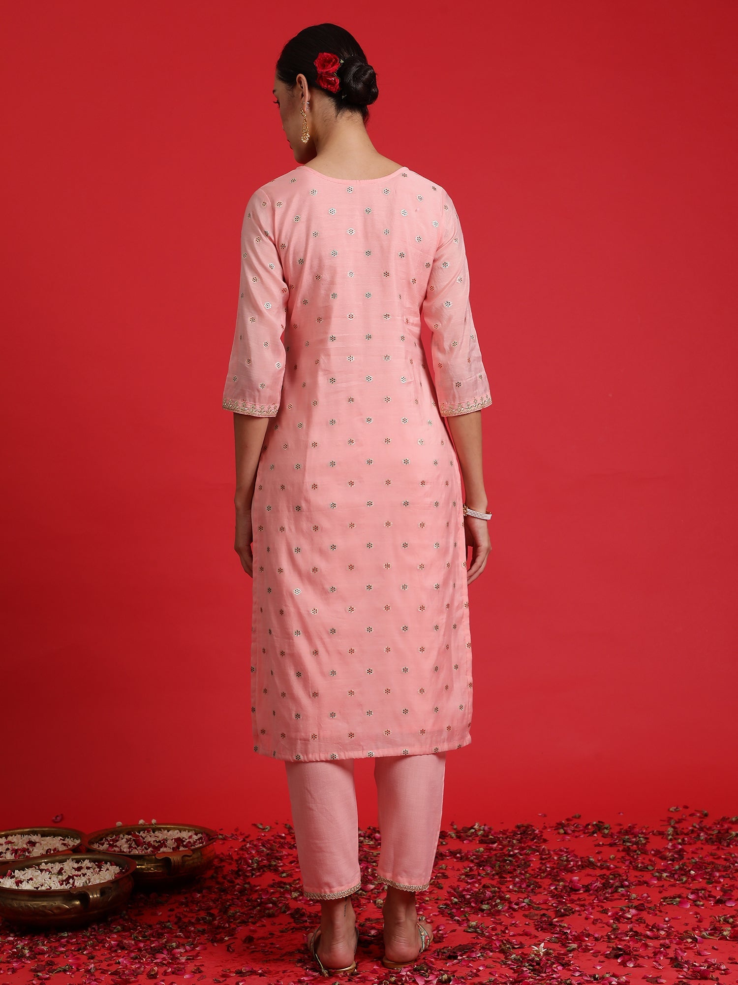 Women's Pink Chanderi Silk Kurta Set - Taantav